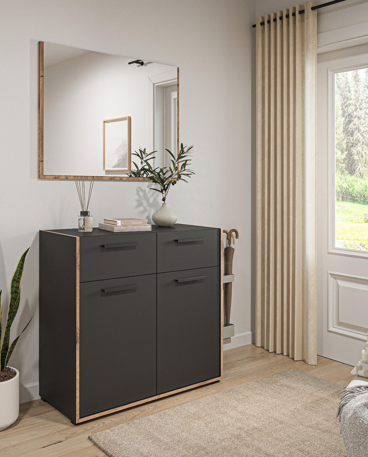 GARDEROBE-SET grau und Nox Eiche, Garderobenkombination 2-teilig, 95 x 189 cm, Salud - Dunkelgrau/Eichefarben, Holzwerkstoff/Kunststoff (95/189/37cm) - Inn.Furn