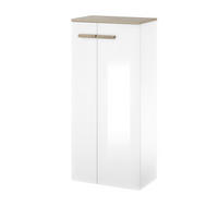 HOCHSCHRANK S12 Weiß Hochglanz & Eiche 51x115x30 cm - Weiß Hochglanz, Holzwerkstoff (51/115/30cm) - Livojo