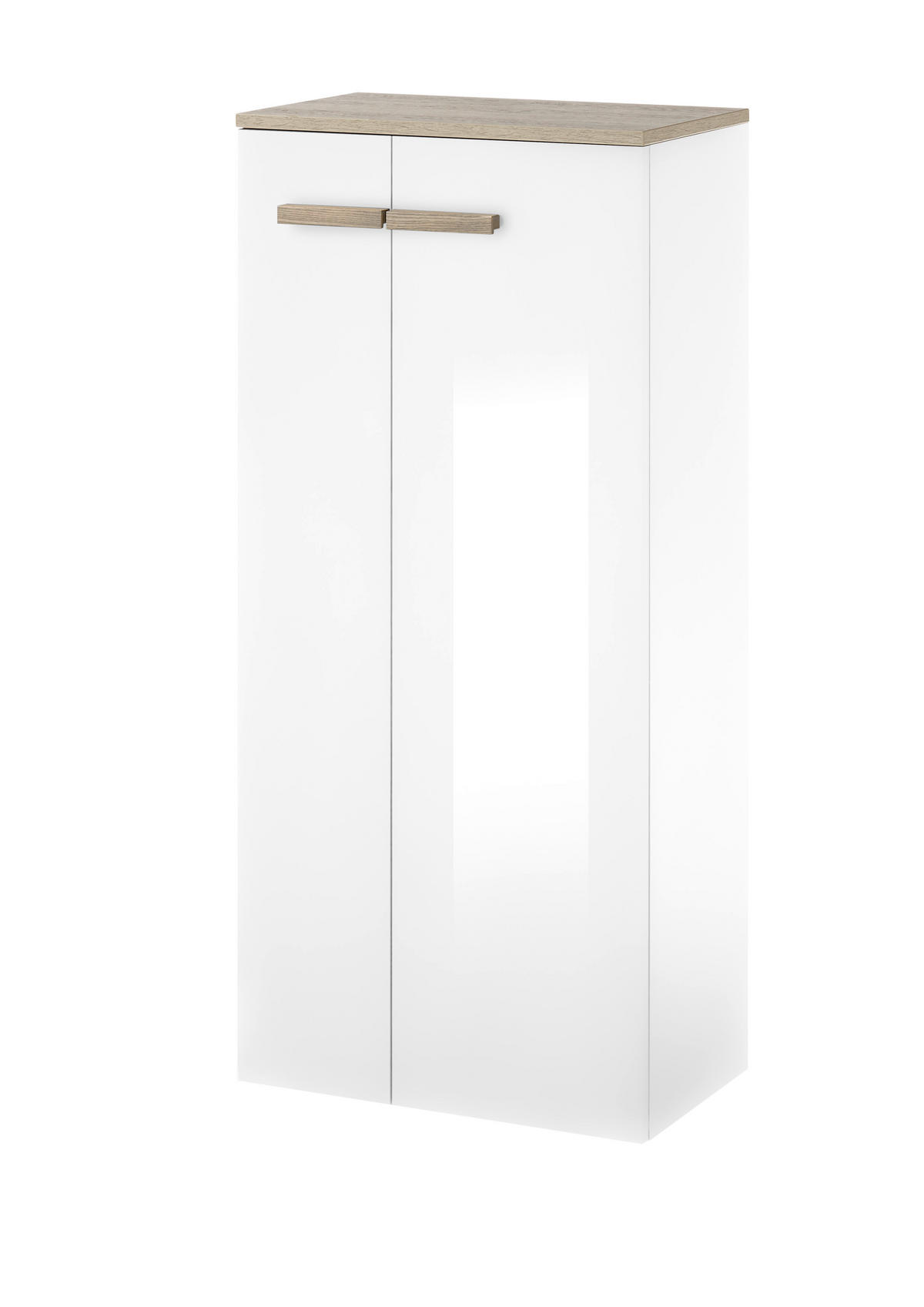 HOCHSCHRANK S12 Weiß Hochglanz & Eiche 51/115/30 cm - Weiß Hochglanz, Holzwerkstoff (51/115/30cm) - Livojo
