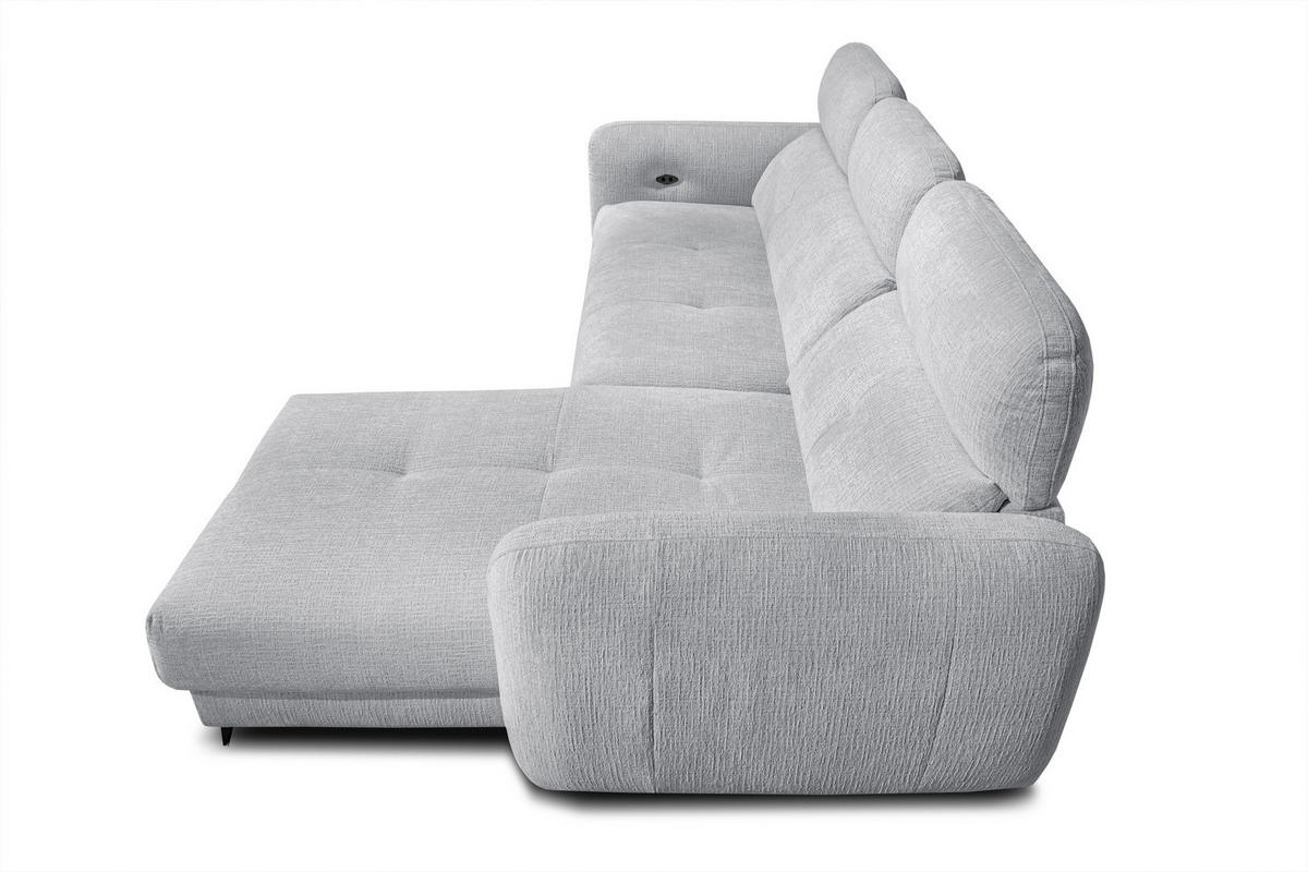 ECKSOFA SVEN 3-Sitzer, 1 Relax XL, verstellbare Kopfstützen, hellgrau - Hellgrau/Schwarz, Holzwerkstoff/Textil (256/163cm) - Courtois Laville