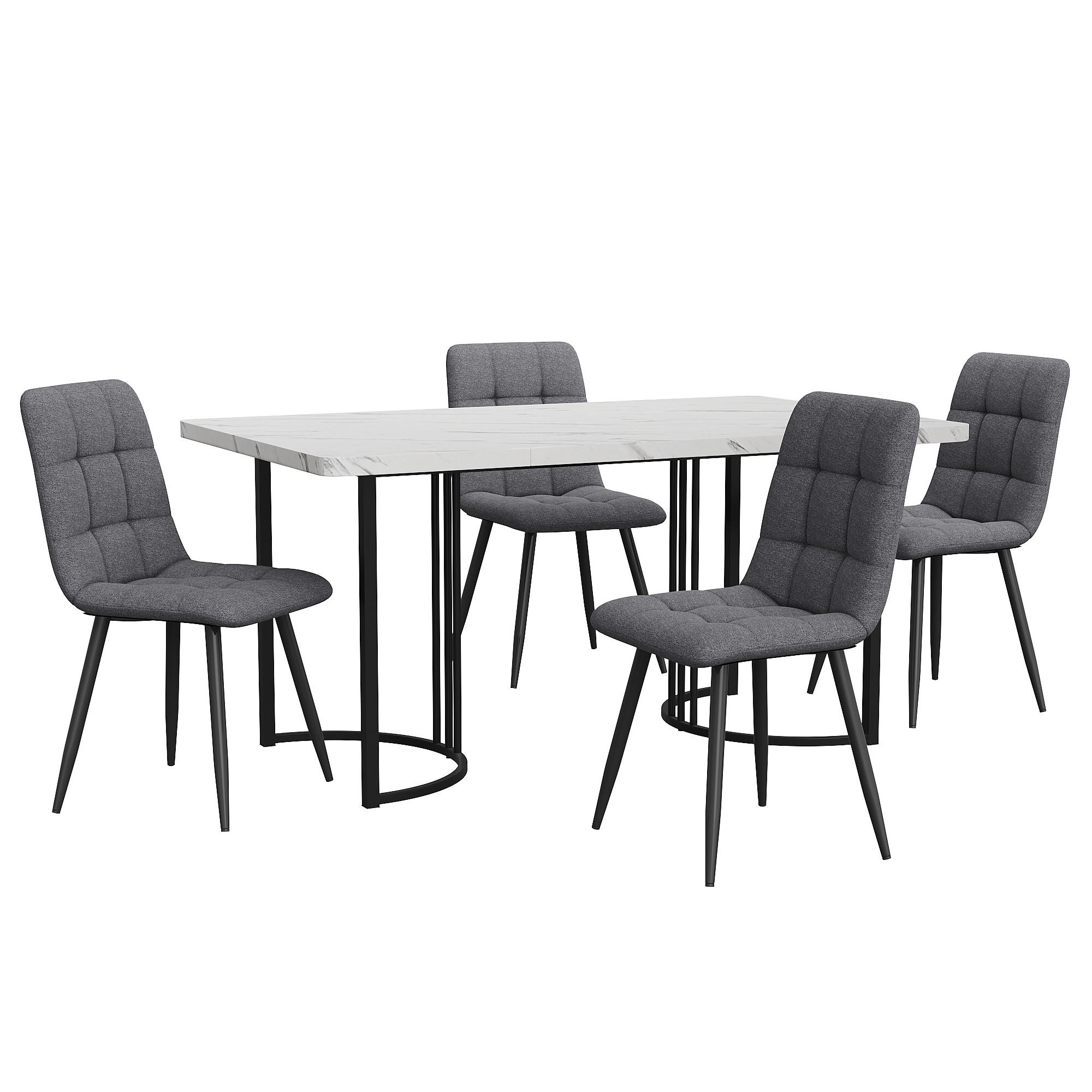 ESSGRUPPE DE-38991 140/80 cm Tisch mit 4 Stühlen Weiß - Schwarz/Weiß, Holzwerkstoff (140/75/80cm) - ComfortXL