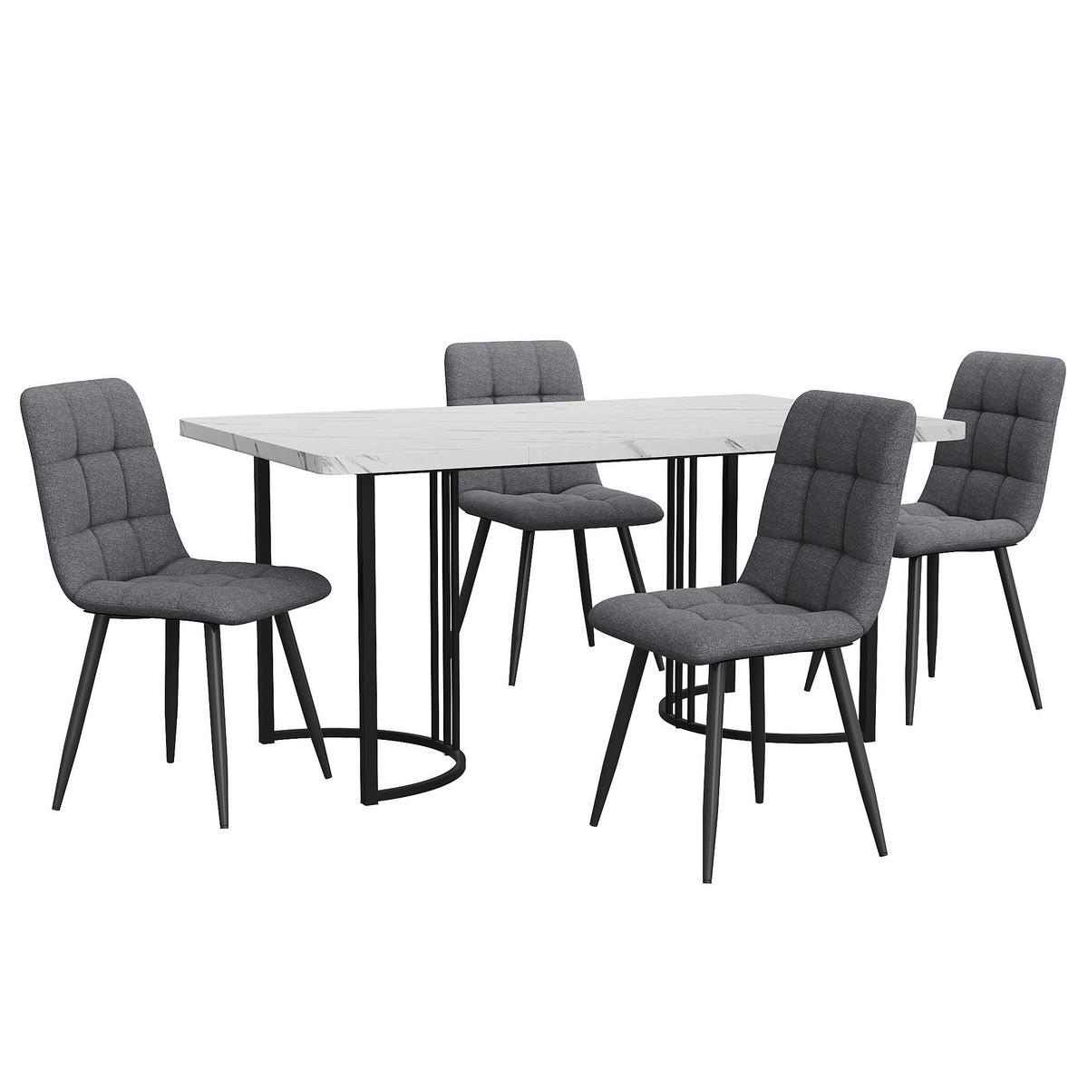 ESSGRUPPE Esstisch 4 Stühle MDF Weiß Grau 140x80cm - Multicolor, Holzwerkstoff (140/75/80cm) - FLIEKS