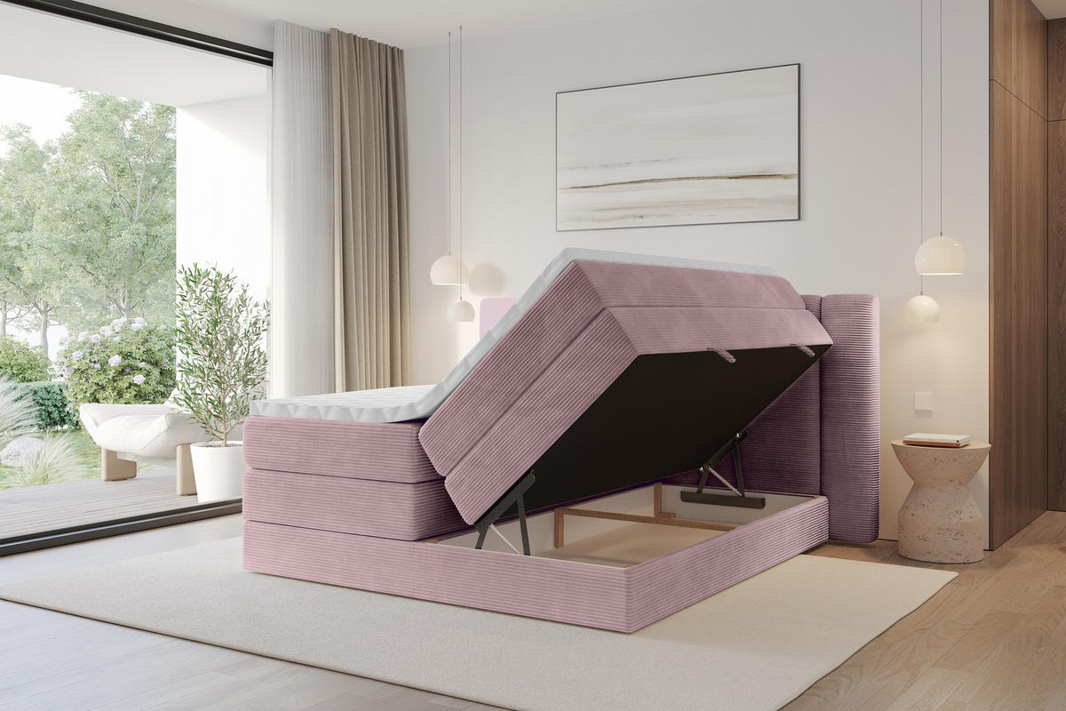 BOXSPRINGBETT mit Matratze H3/H4 - EVON KING - 140x200 cm Rosa - Rosa, Holzwerkstoff (140/200cm) - ALTDECOR