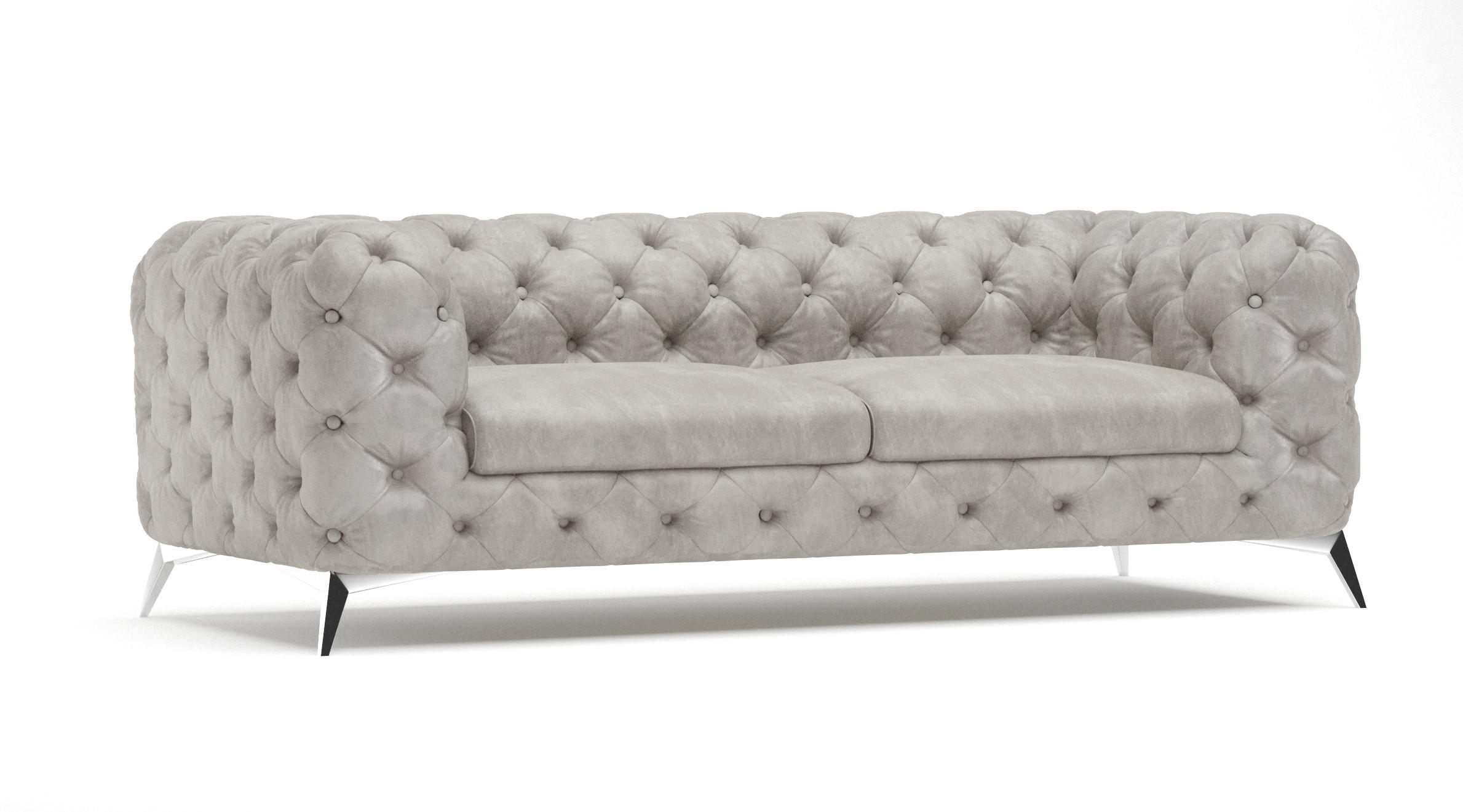 CHESTERFIELD-SOFA 3-Sitzer Quantum Grau Samt - Silberfarben/Grau, Holz/Textil (225/75/100cm) - S-Style Möbel