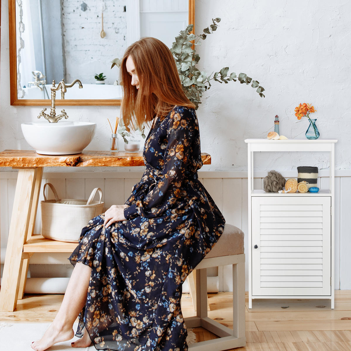 BADSCHRANK - Weiß, Holzwerkstoff (45/83/30cm) - Relaxdays