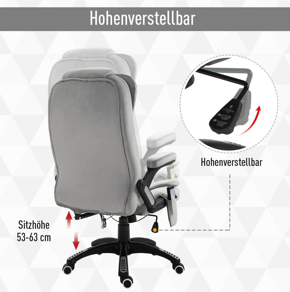 CHEFSESSEL in Grau 74x67x120 cm mit Massage- und Heizfunktion, höhenverstellbar - Grau, Textil (67/120/74cm) - IVMEU