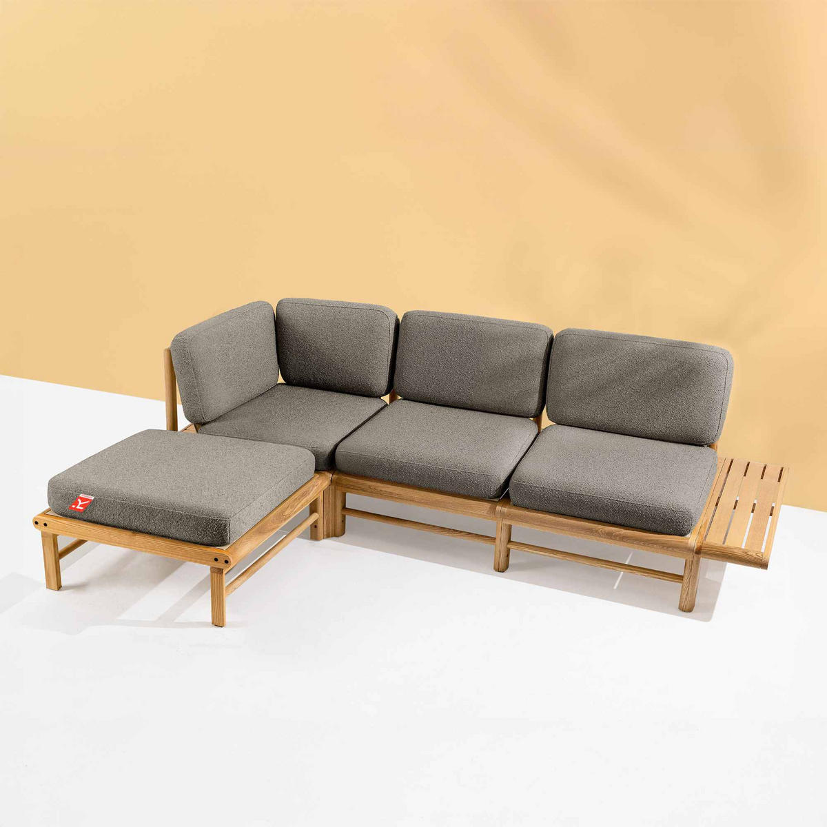 LOUNGESOFA ATREDA links - Grau, Holz/Textil (245/74/150cm) - KONSIMO®