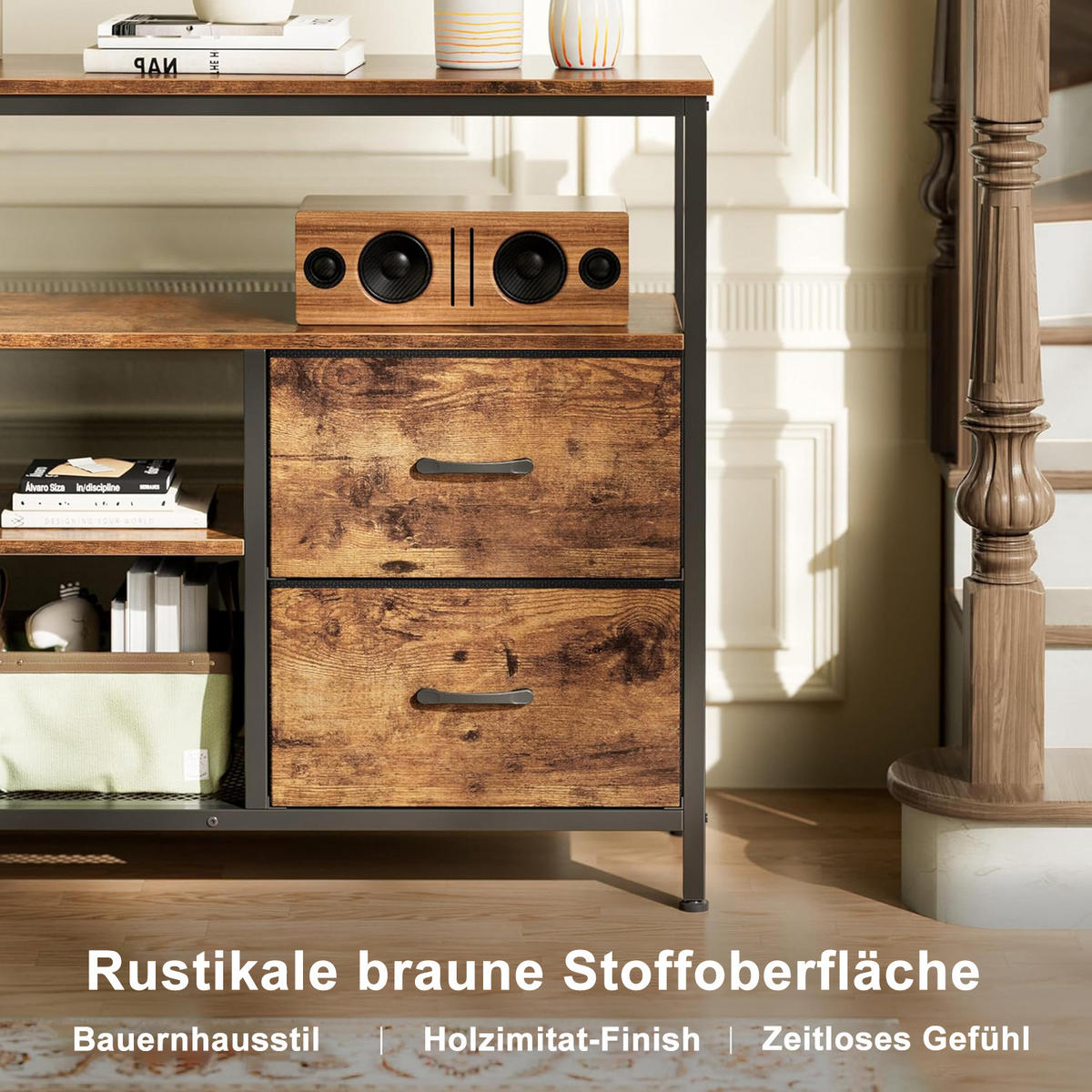 TV LOWBOARD 108x30x77 cm LED Metall Holz - Naturfarben, Holz (108/76.8/29.8cm) - LEBENLANG