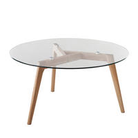 COUCHTISCH - Glas / Eiche massiv - Eichefarben, Glas/Holz (90/90/45cm) - home24