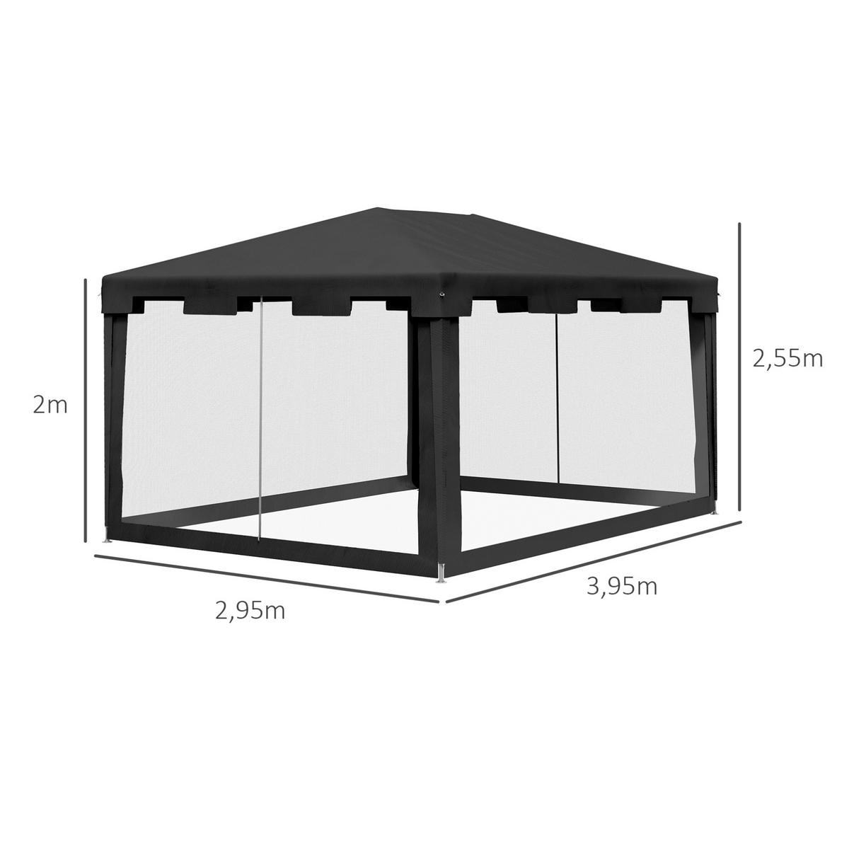 PAVILLONS aus Metall 395x295x255 cm in Dunkelgrau mit Moskitonetz-Seitenwänden - Dunkelgrau, Metall (295/255/395cm) - Modfu