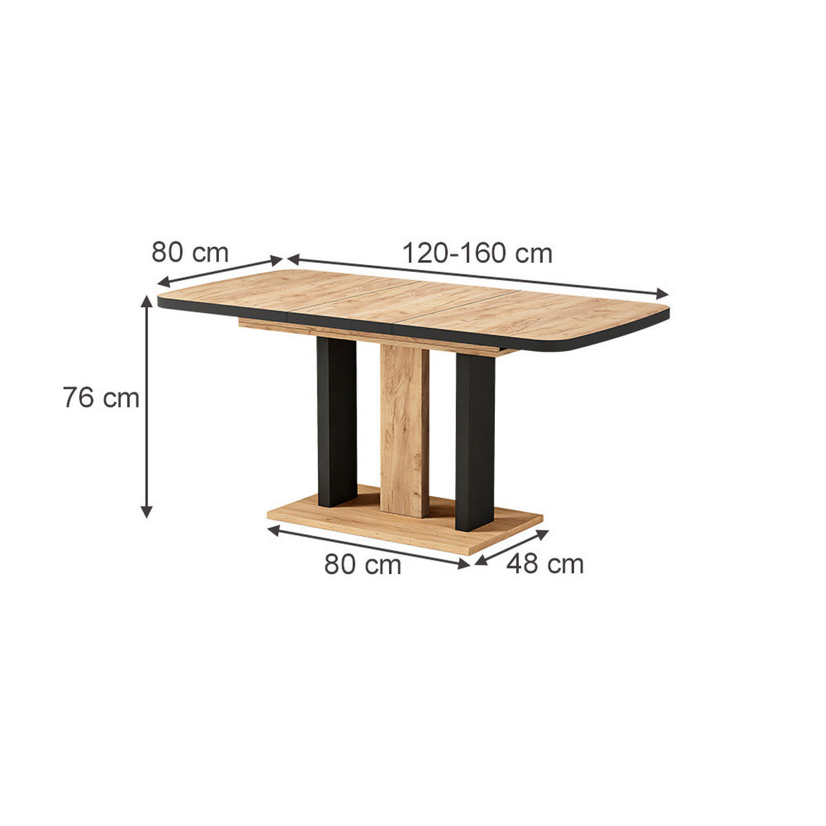 ESSTISCH Fenaro Schwarz/Eiche 120 x 80 cm 2 Teile - Eichefarben/Schwarz, Holzwerkstoff (80/120/77.3cm) - Vicco