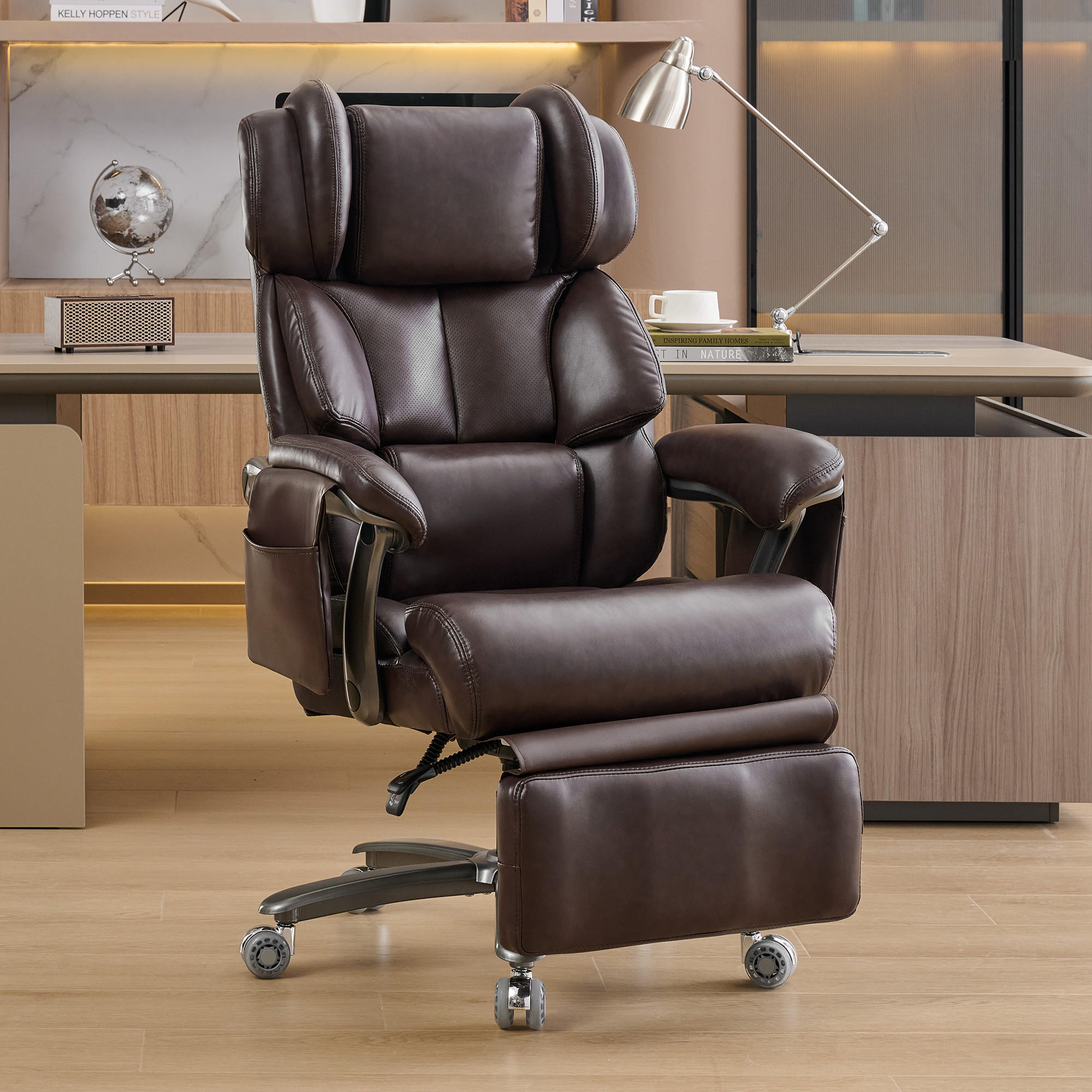 CHEFSESSEL Braun Höhenverstellbar mit Massagefunktion - Braun, Metall (85.5/121.5/76.5cm) - PANGIVO