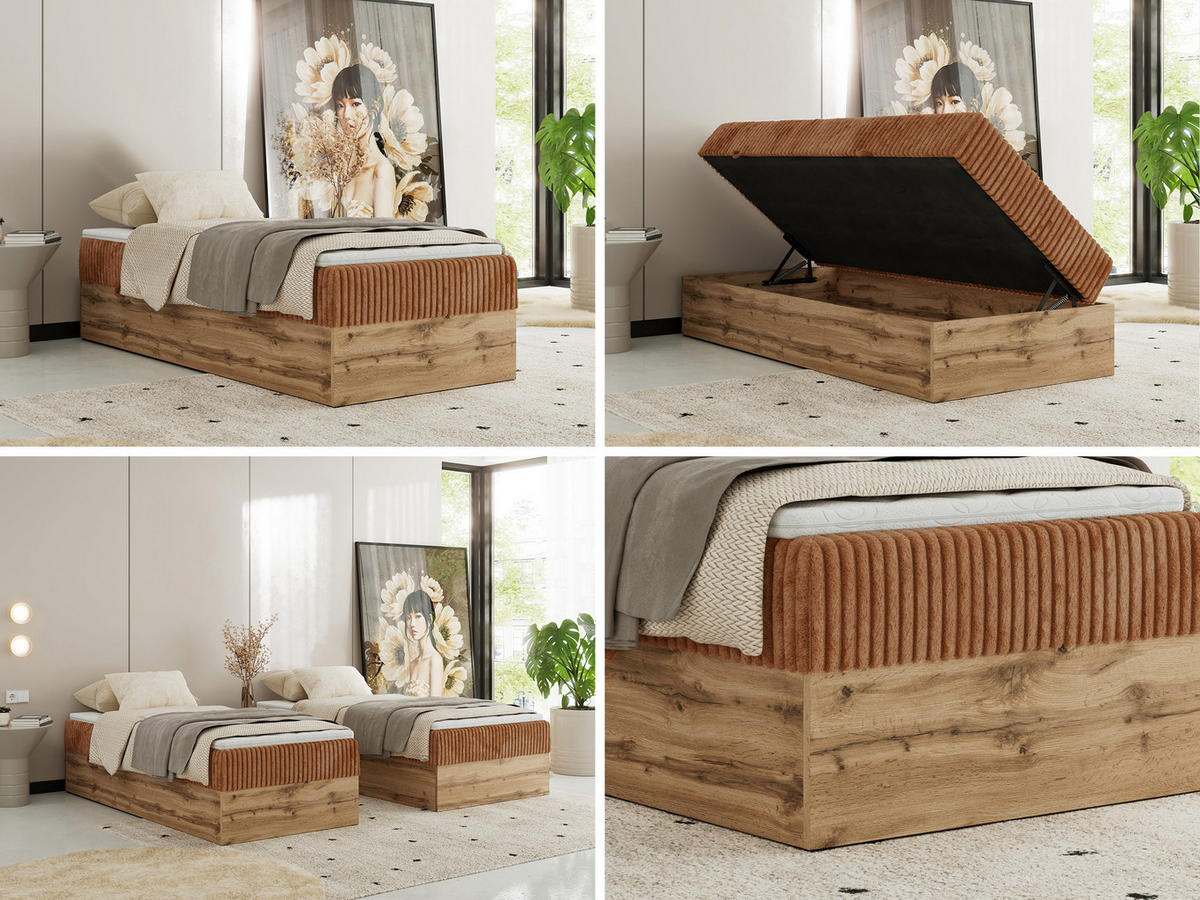 BOXBETT WOOD ZERO 90/200 - Orange Cord - H4 - Topper T25 - Orange, Textil (90/200cm) - MKS