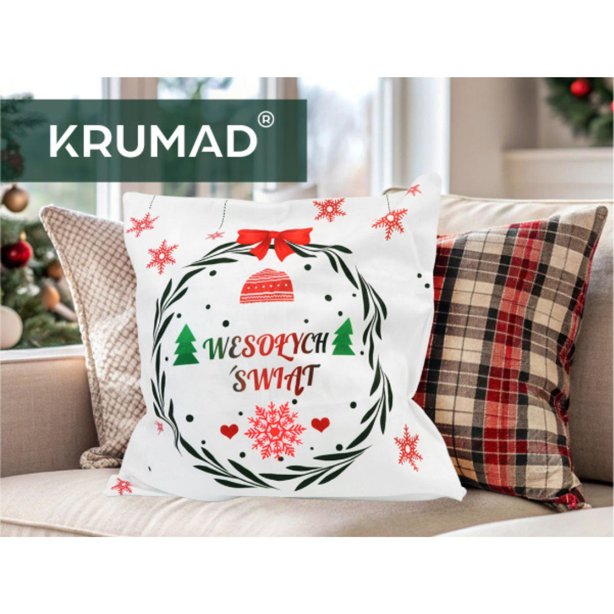 KISSENBEZUG Weihnachts Dekokissenbezug 45x45cm - Hellgrau, Textil (45/45cm) - KRUMAD