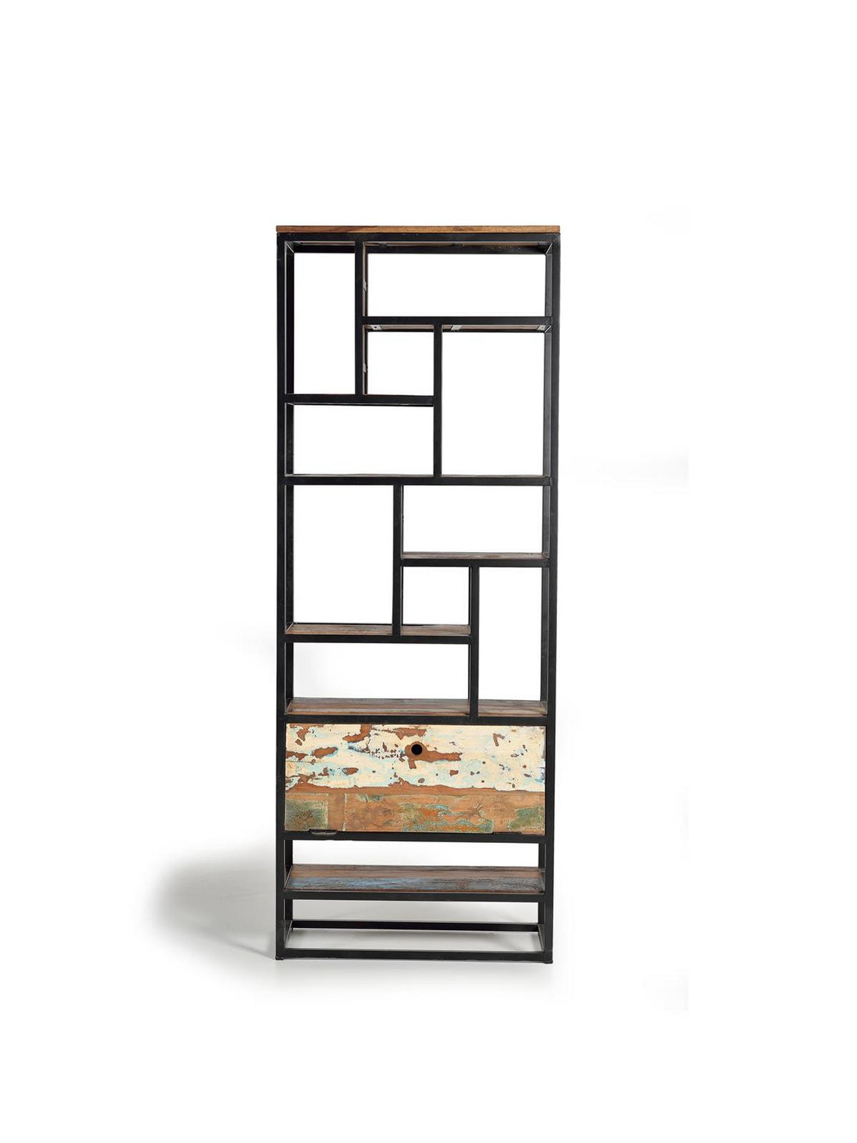 BÜCHERREGAL aus Metall und recyceltem Holz - Schwarz, Holz (80/212/40cm) - Giner y Colomer
