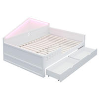 HAUSBETT 140/200 cm DE-32630 mit LED-Lichtleiste und Schubladen Weiß - Weiß, Holzwerkstoff (140/200cm) - ComfortXL