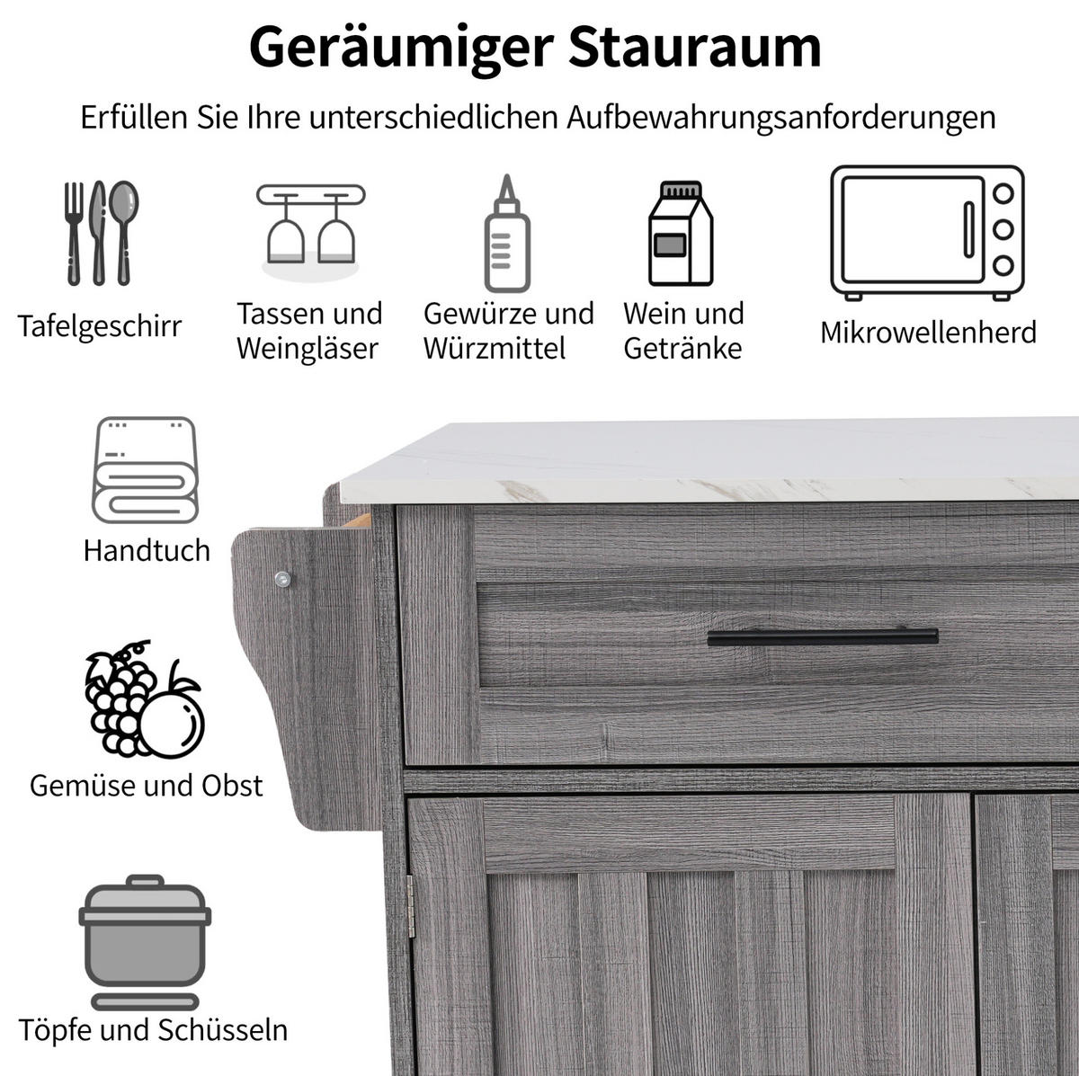 KÜCHENWAGEN mit Ausziehplatte und Stauraum 129 x 46 x 91,5 cm Grau/Weiß - Grau, Holz (46/91.5/129cm) - Beauniv