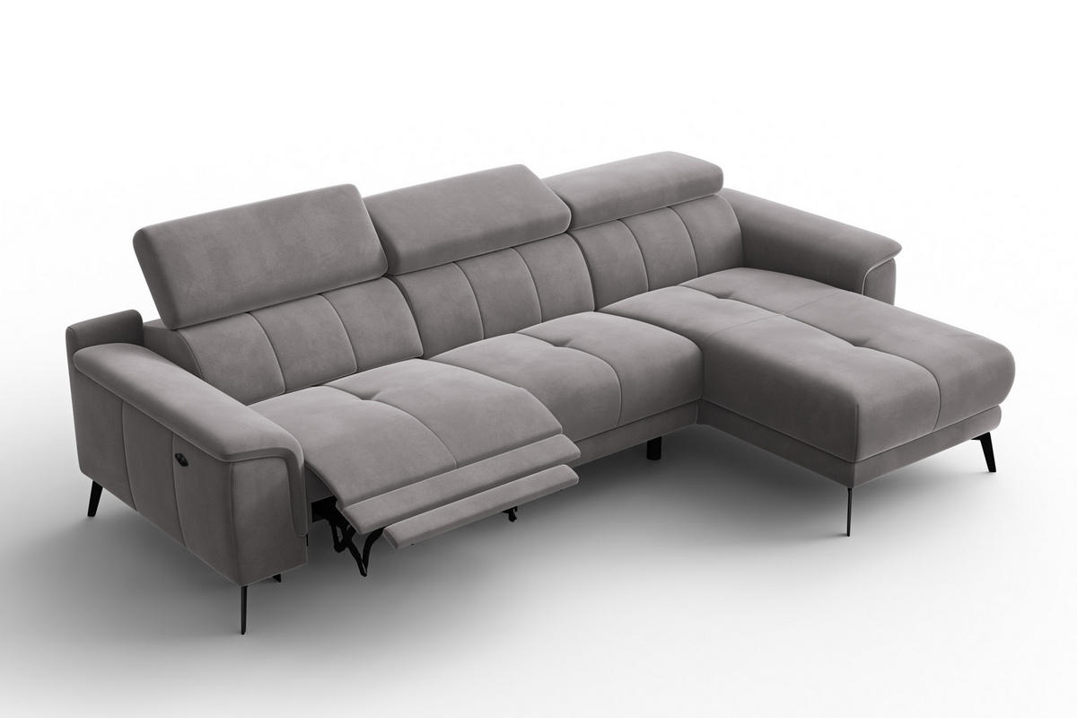 ECKSOFA FIERO 4-Sitzer RECHTS, Dunkelgrauer Veloursstoff - Dunkelgrau/Schwarz, Holz/Textil (288/170cm) - Courtois Laville