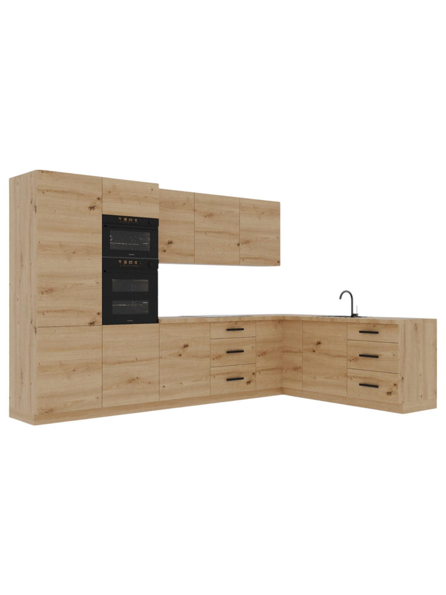 ECKKÜCHE 330 x 210 cm – Nexa K100-G330 – in Woodline / Matt - Schwarz/Eiche Artisan, Holz/Metall (330/212/58cm) - ROYAL24_MARKT