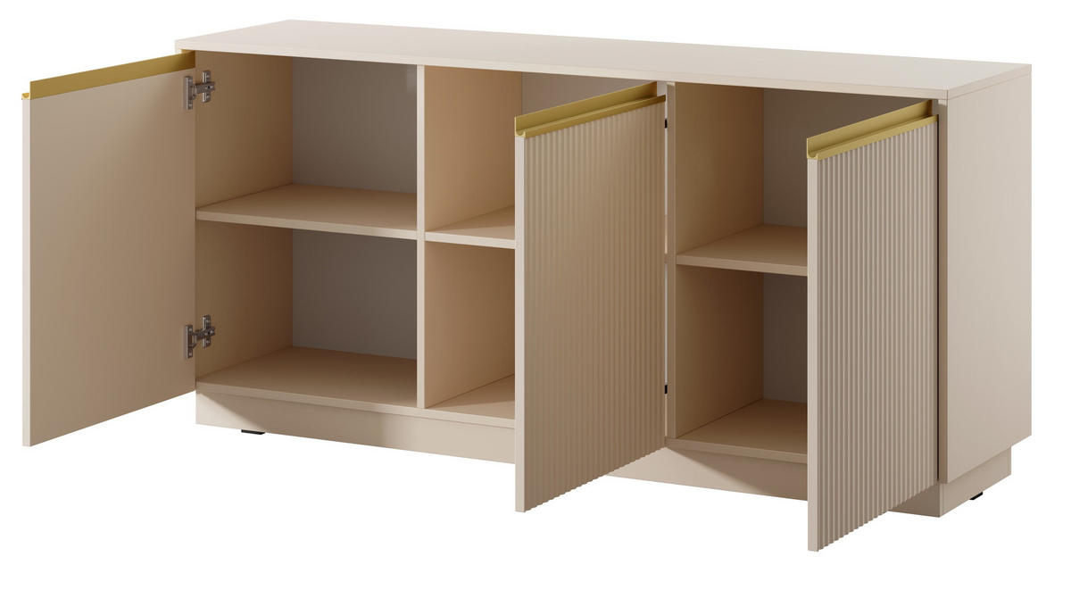 KOMMODE 154 cm Baron - 3 Türen mit gerillten Fronten, Beige - Beige, Holz (154/72/39cm) - Emporius
