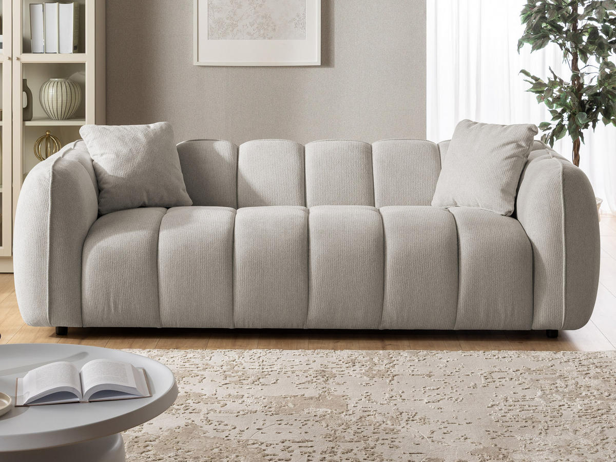 3-SITZER SOFA Nubira in tief gesteppter Bubble-Optik aus weichem Taupe Strukturstoff im modernen Design - Taupe/Schwarz, Holz/Kunststoff (228/69/89cm) - S-Style Möbel