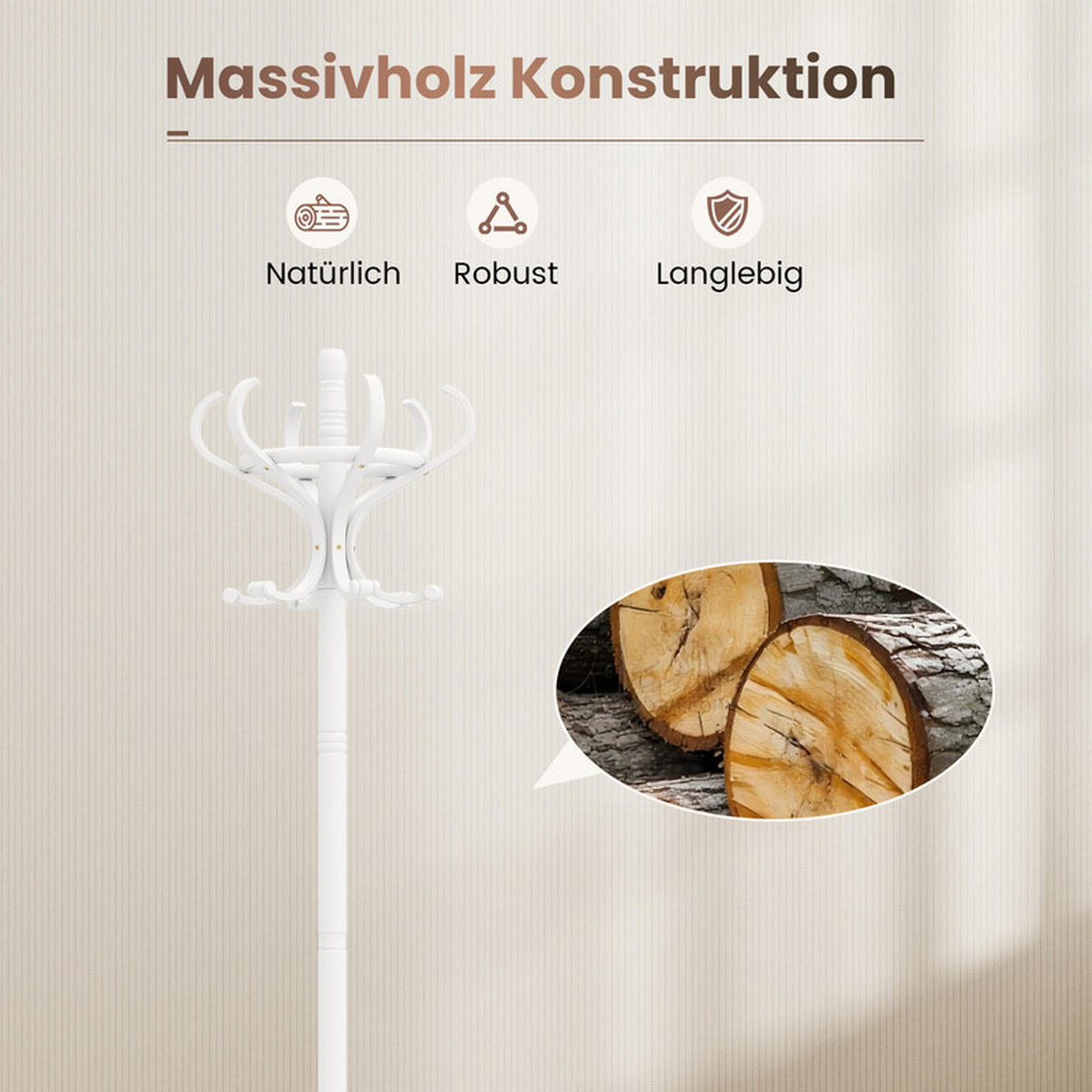 GARDEROBENSTÄNDER Holz weiß - Weiß, Holz (47/181/47cm) - COSTWAY