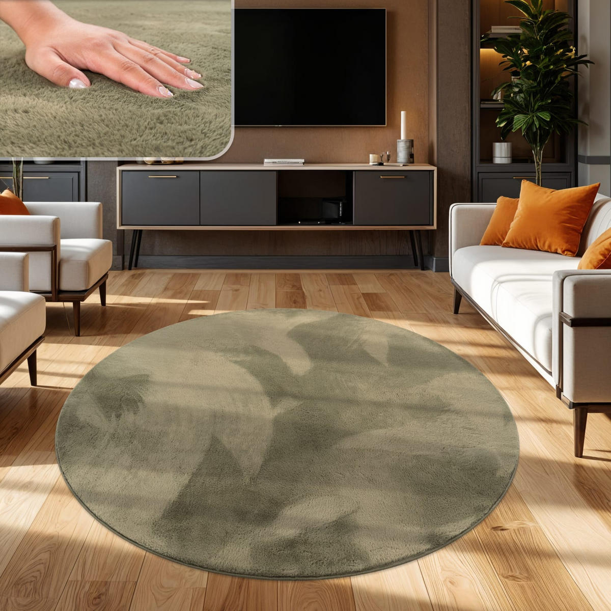 HOCHFLORTEPPICHE Grün Ø 160 cm - Grün, Kunststoff (160/160cm) - TT Home
