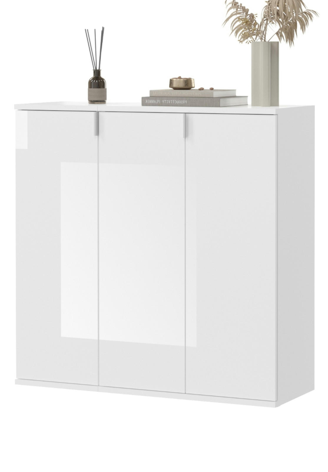 KOMMODE weiß Hochglanz 91 cm, Sideboard mit 10 Fächern - Chromfarben/Weiß Hochglanz, Holzwerkstoff/Metall (91/99/34cm) - Inn.Furn