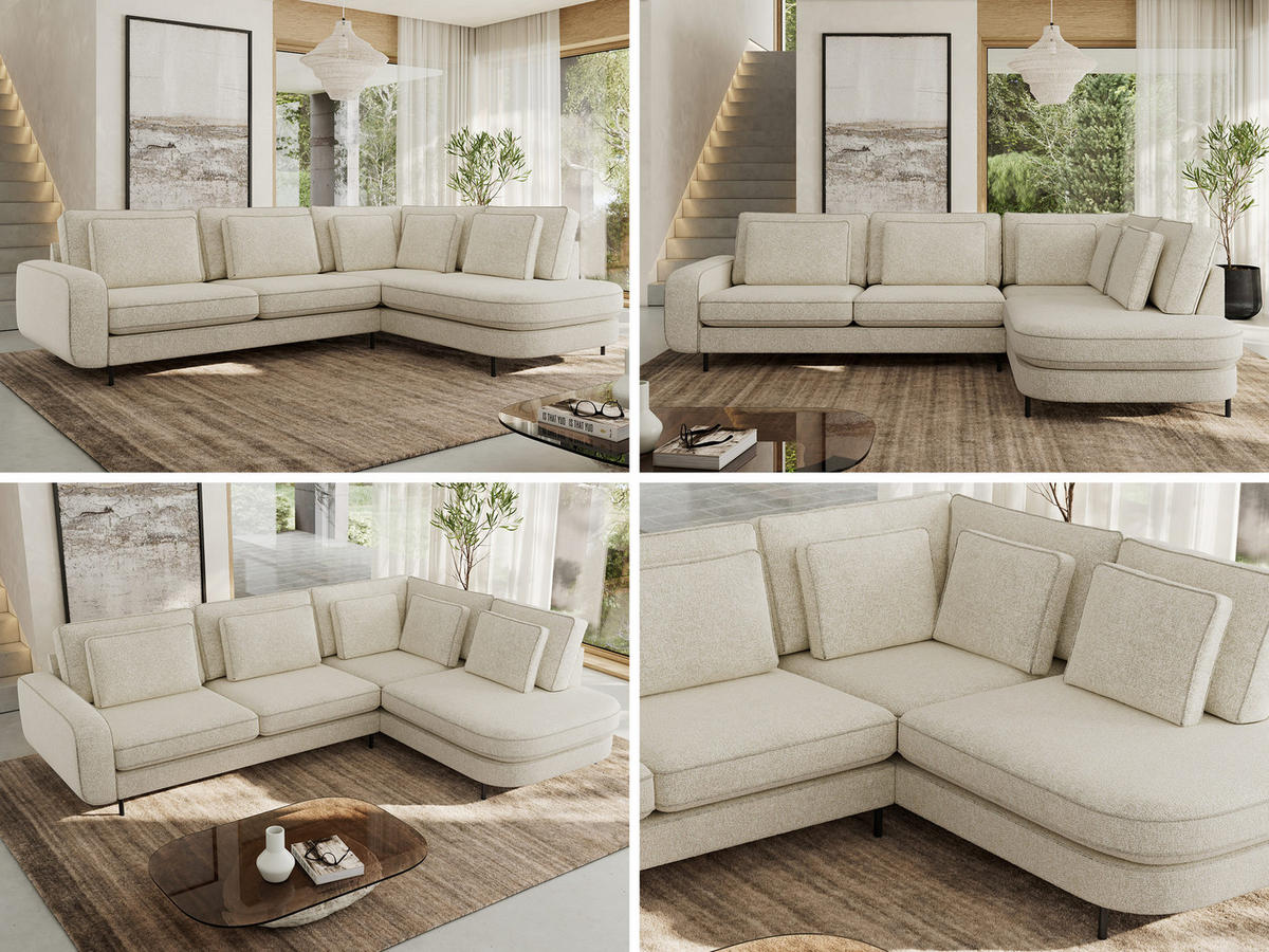 ROHOVÁ SEDAČKA CALENO L - Krémová Strukturovaná látka - Levá Strana - černá/krémová, kov/textil (317/225cm) - MKS