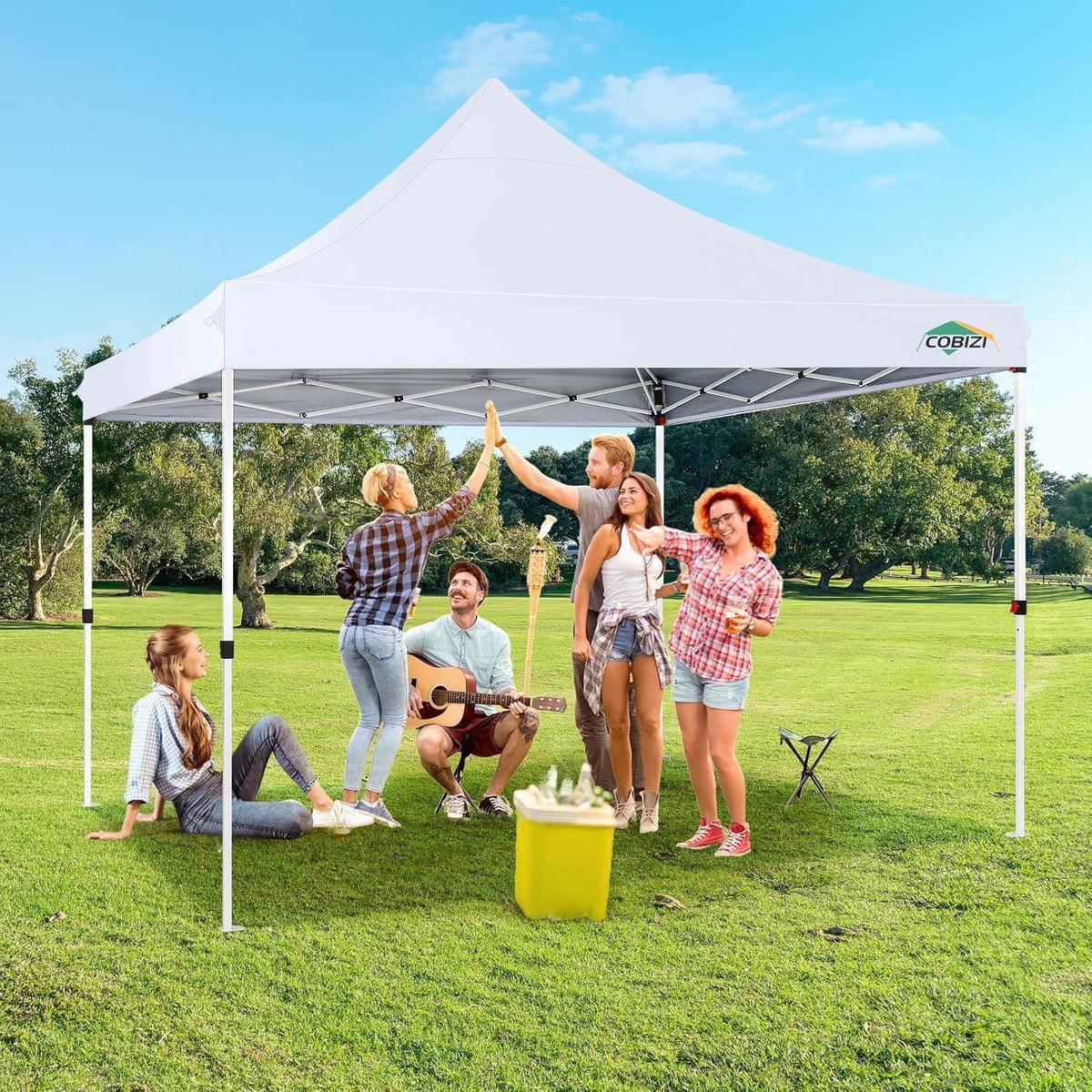 FALTPAVILLON 3x3m mit 4 Seitenwänden Weiß - Weiß, Textil (299.7/315/299.7cm)