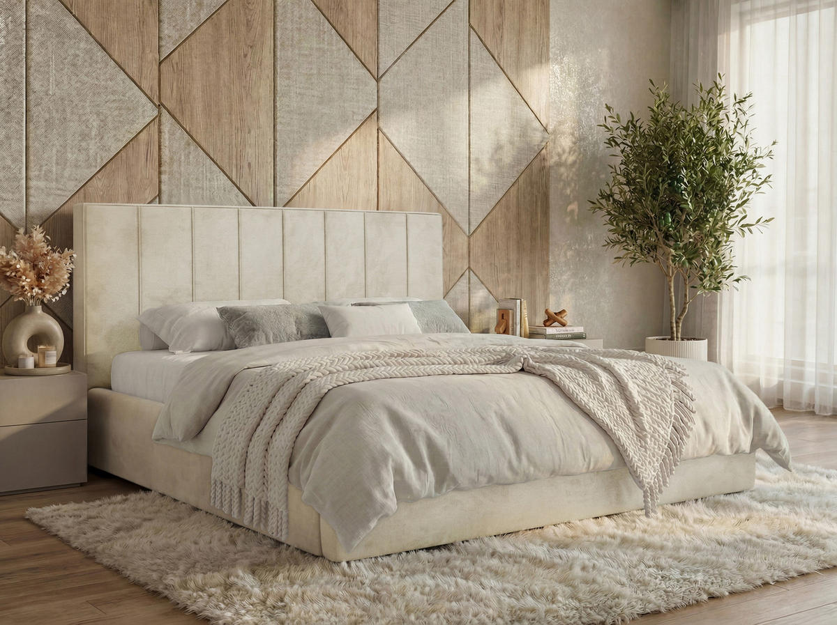 ČALOUNĚNÁ POSTEL TENARDO CLASSIC 200/200 - Béžová Samet - bez matrace - černá/béžová, textil/plast (200/200cm) - MKS