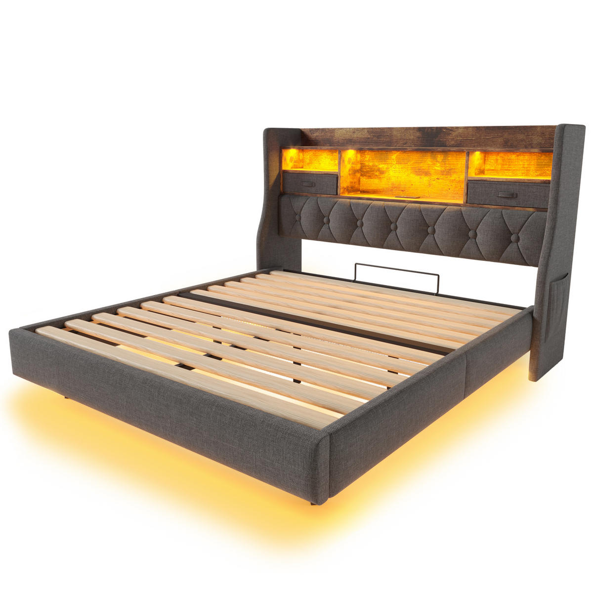 POLSTERBETT mit LED und Ladestation 160x200 cm Leinen Grau - Grau, Holzwerkstoff (160/200cm) - Meubliv