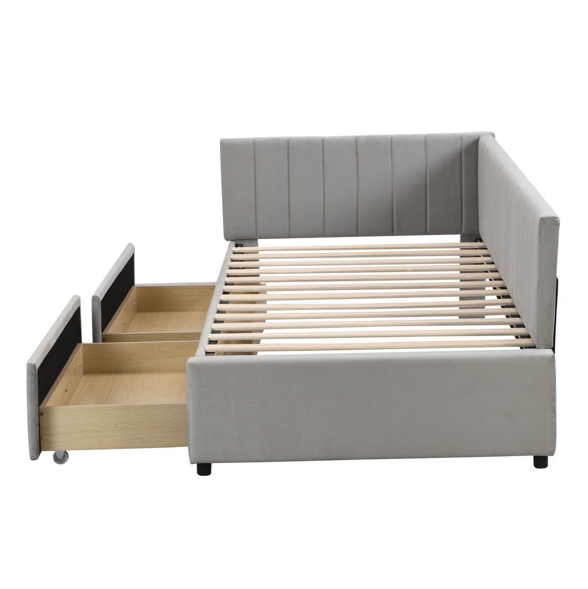 POLSTERBETT Einzelbett 90/200 cm aus Stoff mit 2 Stauraumschubladen und Lattenrost Grau - Grau, Leder (90/200cm) - Modenvie