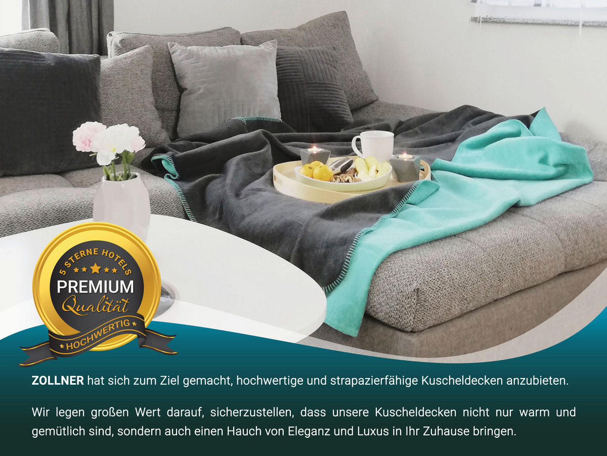 KUSCHELDECKE, 150x200 cm, 60% Baumwolle, 40% Polyacryl, Grau - Mintgrün, Naturmaterialien (150/200cm) - Zollner
