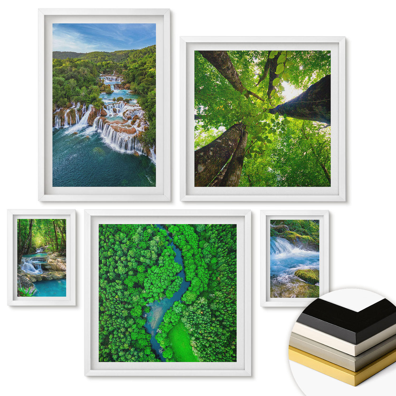 WANDBILDER 5er-Set - 50x50 cm & 20x30 cm & 40x60 cm Weißer Rahmen - Strandwellen, Himmelsbrücke, Spaziergang - Weiß, Kunststoff (40/60cm) - ArtPrintCave