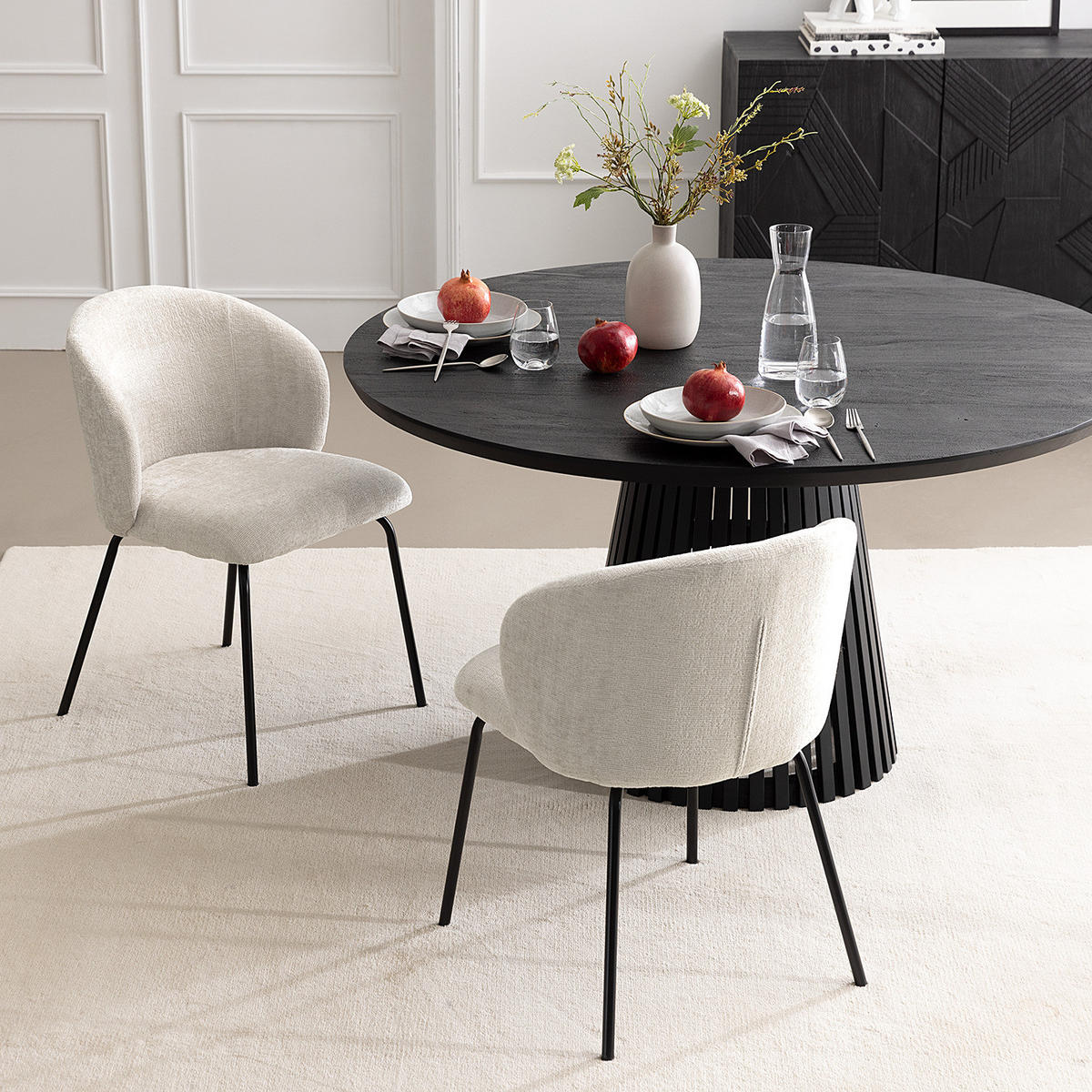 POLSTERSTUHL - Chenille / Edelstahl, 2er-Set - Beige/Schwarz, Textil (54/78/50cm) - home24