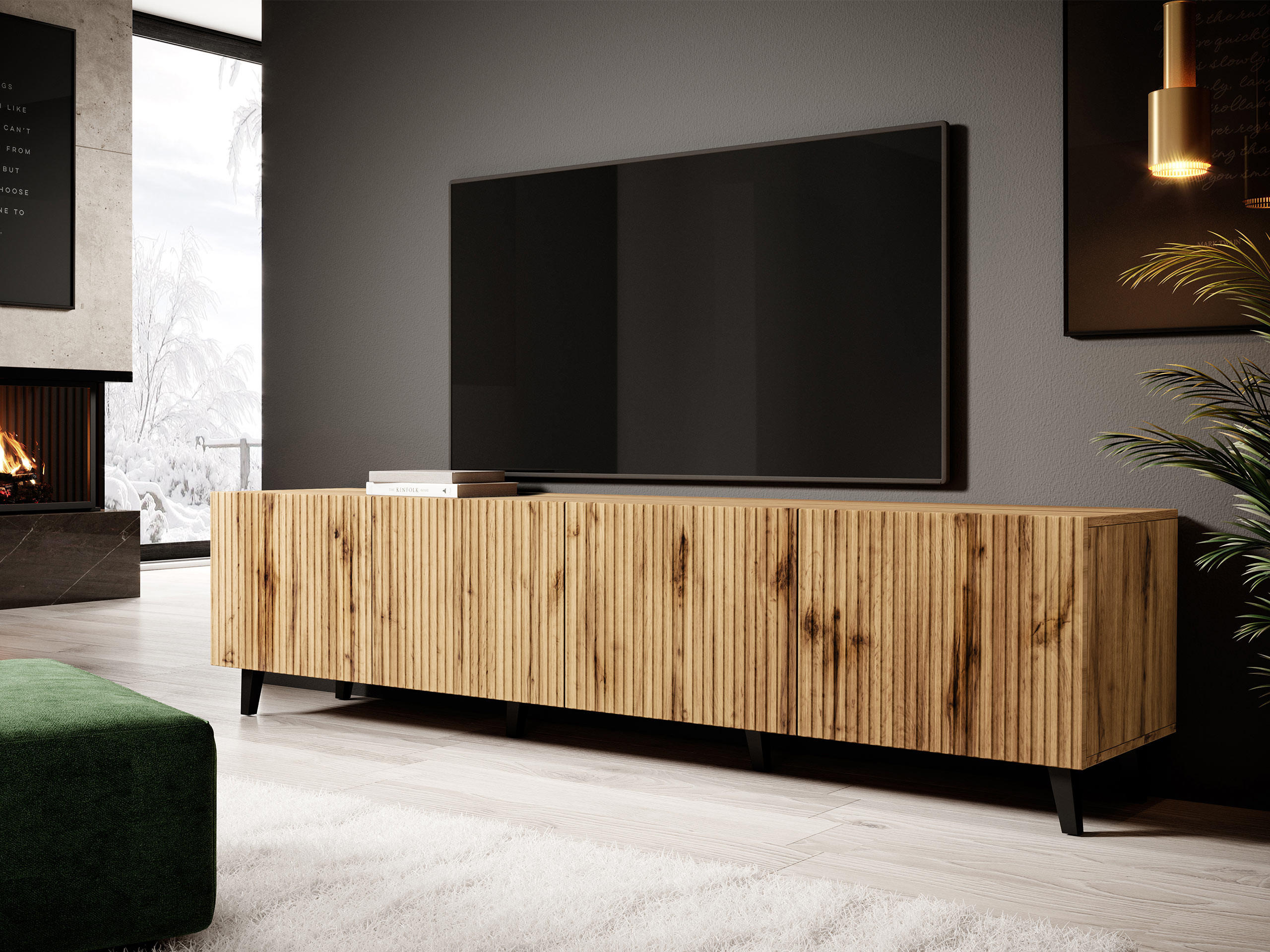 TV-ELEMENT Vamos 200 - Schwarz/Braun, Holzwerkstoff/Kunststoff (201/53/42cm) - MIRJAN24