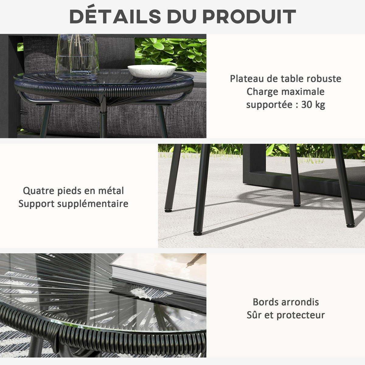 GARTENTISCH DE-13709 mit Glasplatte Schwarz - Schwarz, Metall (50/50/50cm) - ComfortXL