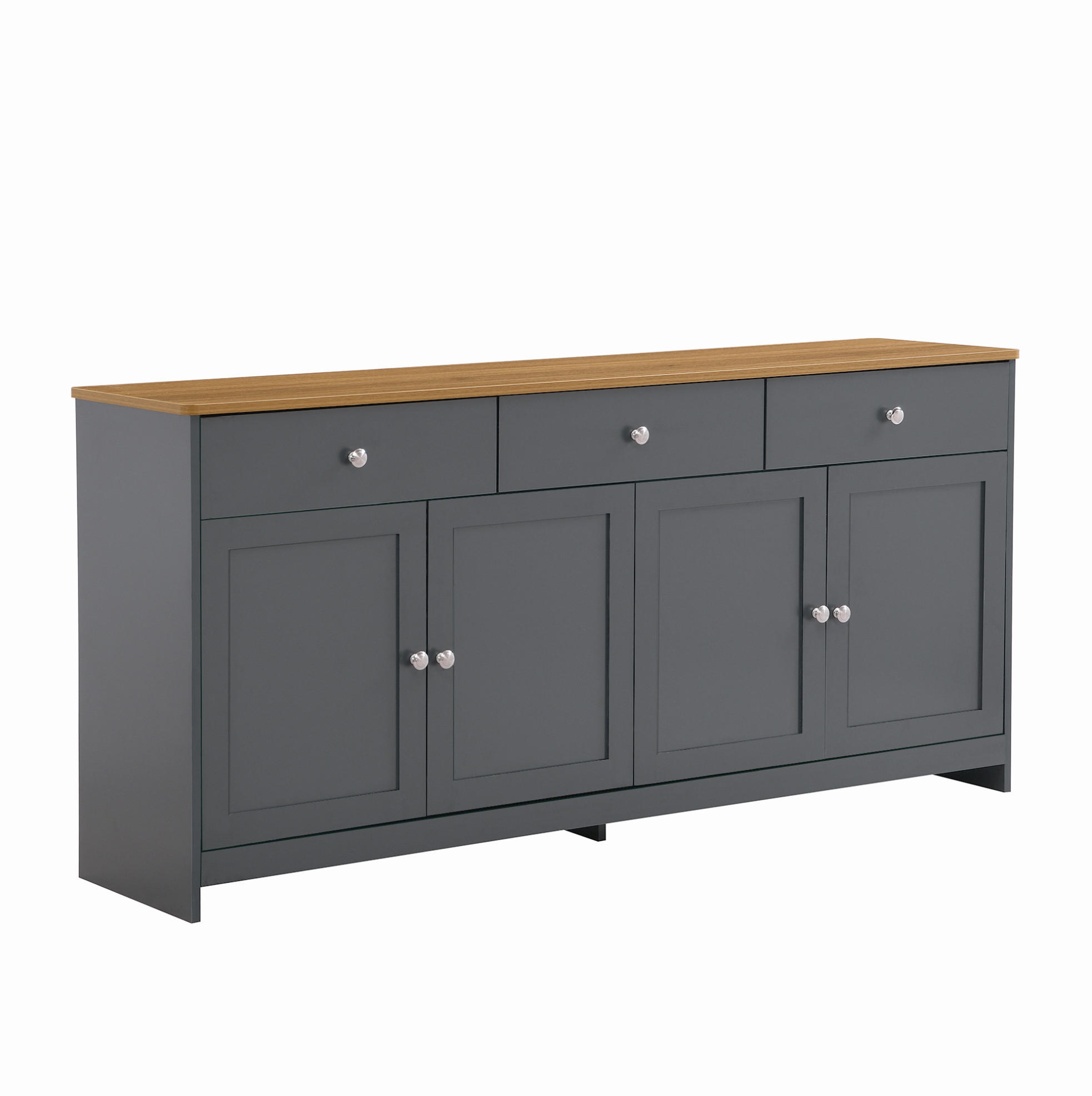 SIDEBOARD im Landhausstil aus MDF mit Holzplatte, 3 Schubladen und 4 Türen, 160/37/75 cm, grauschwarz und holzfarben - Grau, Holzwerkstoff (160/75/37cm) - Redom