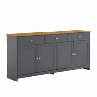 SIDEBOARD im Landhausstil aus MDF mit Holzplatte, 3 Schubladen und 4 Türen, 160/37/75 cm, grauschwarz und holzfarben - Grau, Holzwerkstoff (160/75/37cm) - Redom