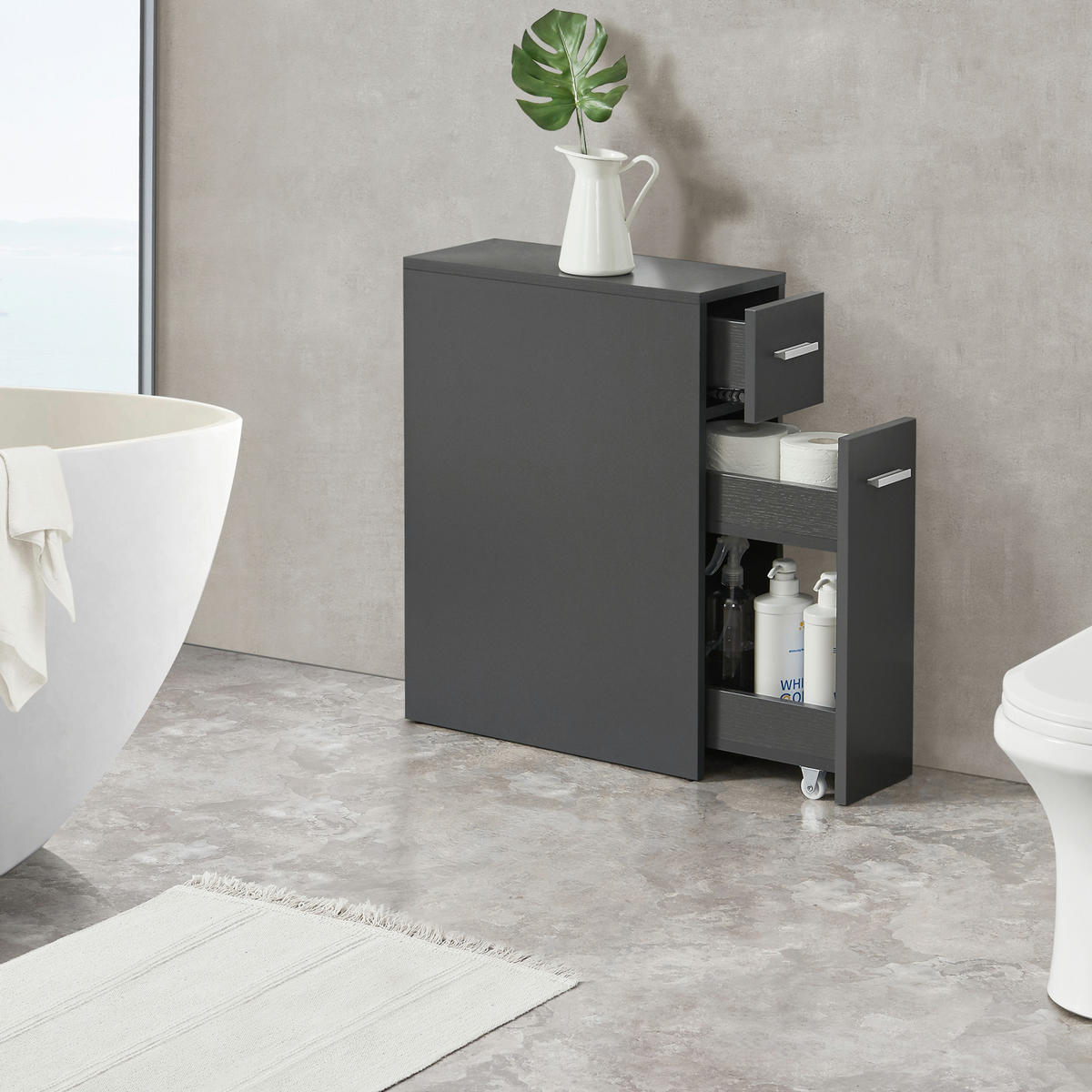 SEITENSCHRANK Kauhajoki - Dunkelgrau, Holzwerkstoff (20/61/45cm) - [en.casa]