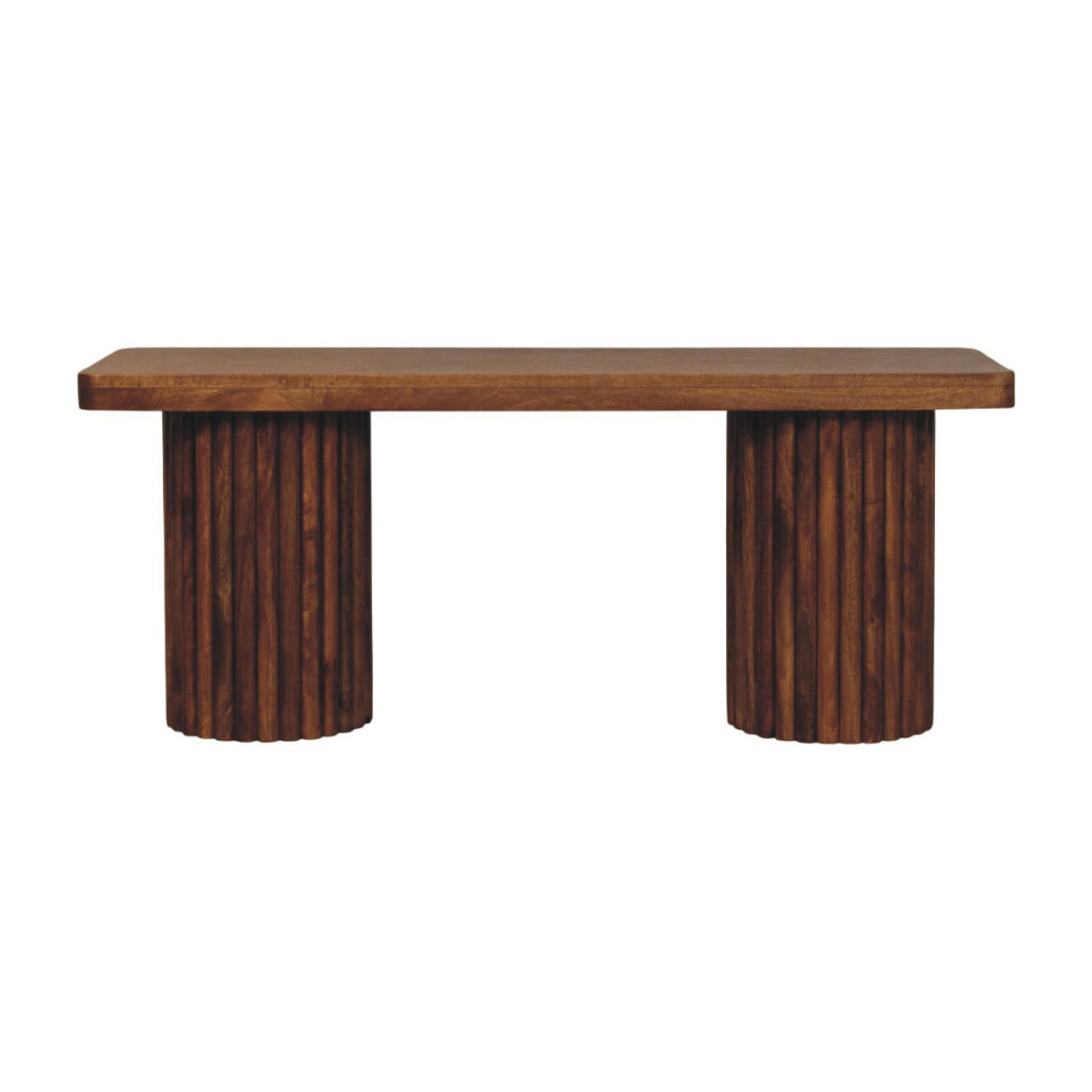 LAVICA s povrchovou úpravou Amber Oak, 2 valcovité drážkované podstavce, teplohnedá - hnedá, drevo (110/45/35cm) - Artisan Furniture