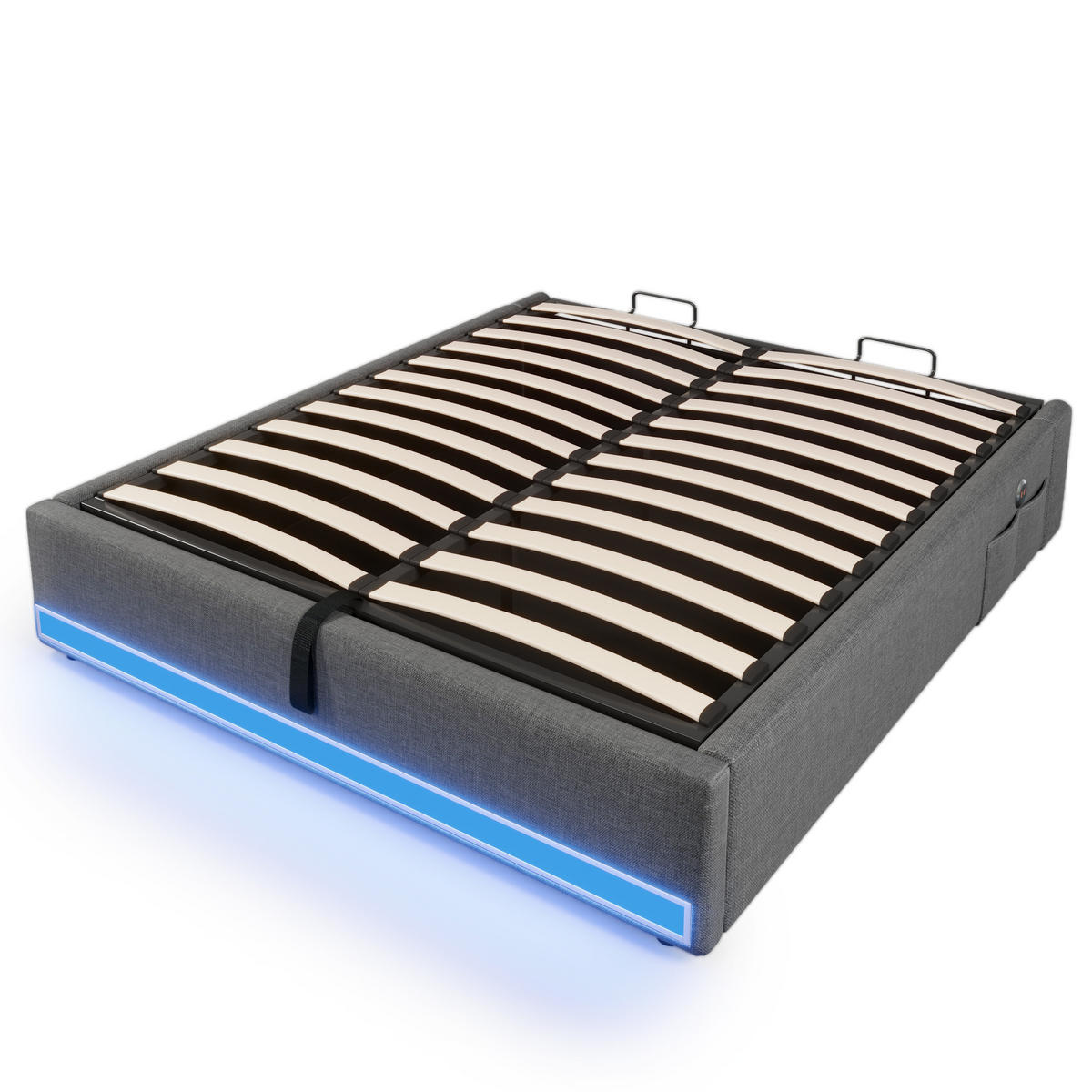 POLSTERBETT 140/200 cm Grau mit LED-Beleuchtung und USB-Anschlüssen - Grau, Textil (140/200cm) - OKWISH