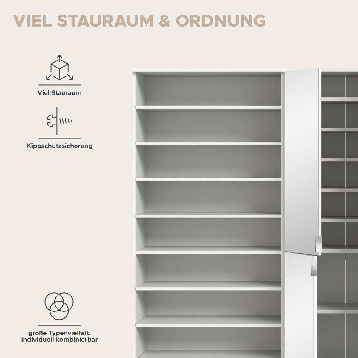 GARDEROBENKOMBINATION 3tlg. Projekt X Garderobe in weiß Nb. und weiß hochglanz B/H/T: 222x193x34 cm - Weiß, Holzwerkstoff (222/191/37cm)