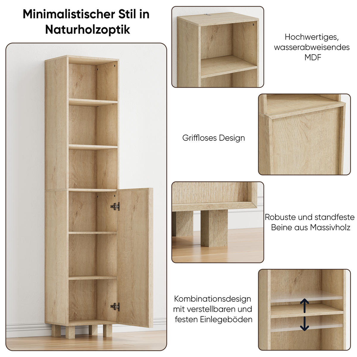 HÖGSKÅP Ekoptik 35 x 30 x 162,5 cm med öppna fack - Ekfärgad, Träbaserade material (35/162.5/30cm) - Urban Meuble