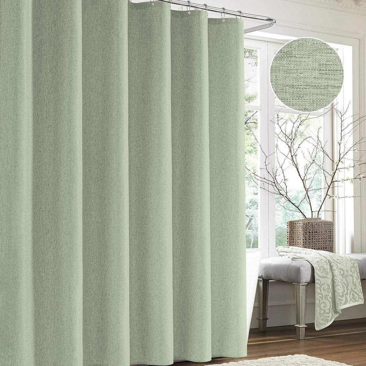 DUSCHVORHANG Leinen 182 x 214 cm Salbeigrün - Olivgrün, Textil (182/214cm)