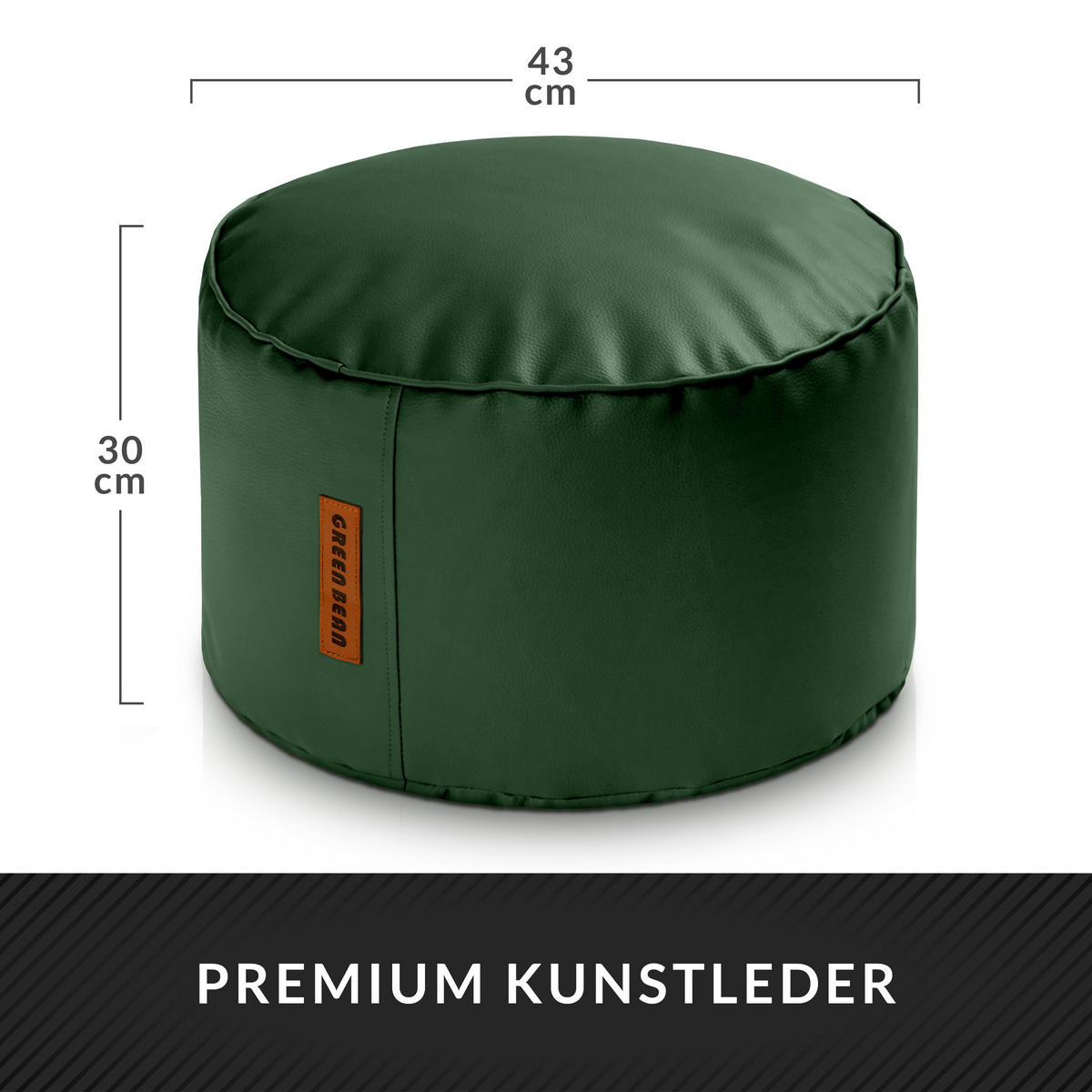 INDOOR HOCKER Stay rund Kunstleder - Dunkelgrün, Textil (43/30/30cm) - Green Bean