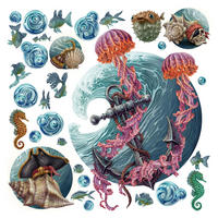 WANDAUFKLEBER 130x139cm - Die Unterwasserwelt der Quallen - Multicolor, Kunststoff (130/139/0.1cm) - Wallfluent