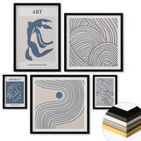 WANDBILDER 5er-Set - 50x50 cm & 20x30 cm & 40x60 cm Schwarzer Rahmen - Abstrakte blaue Linien - Schwarz, Kunststoff (40/60cm) - ArtPrintCave