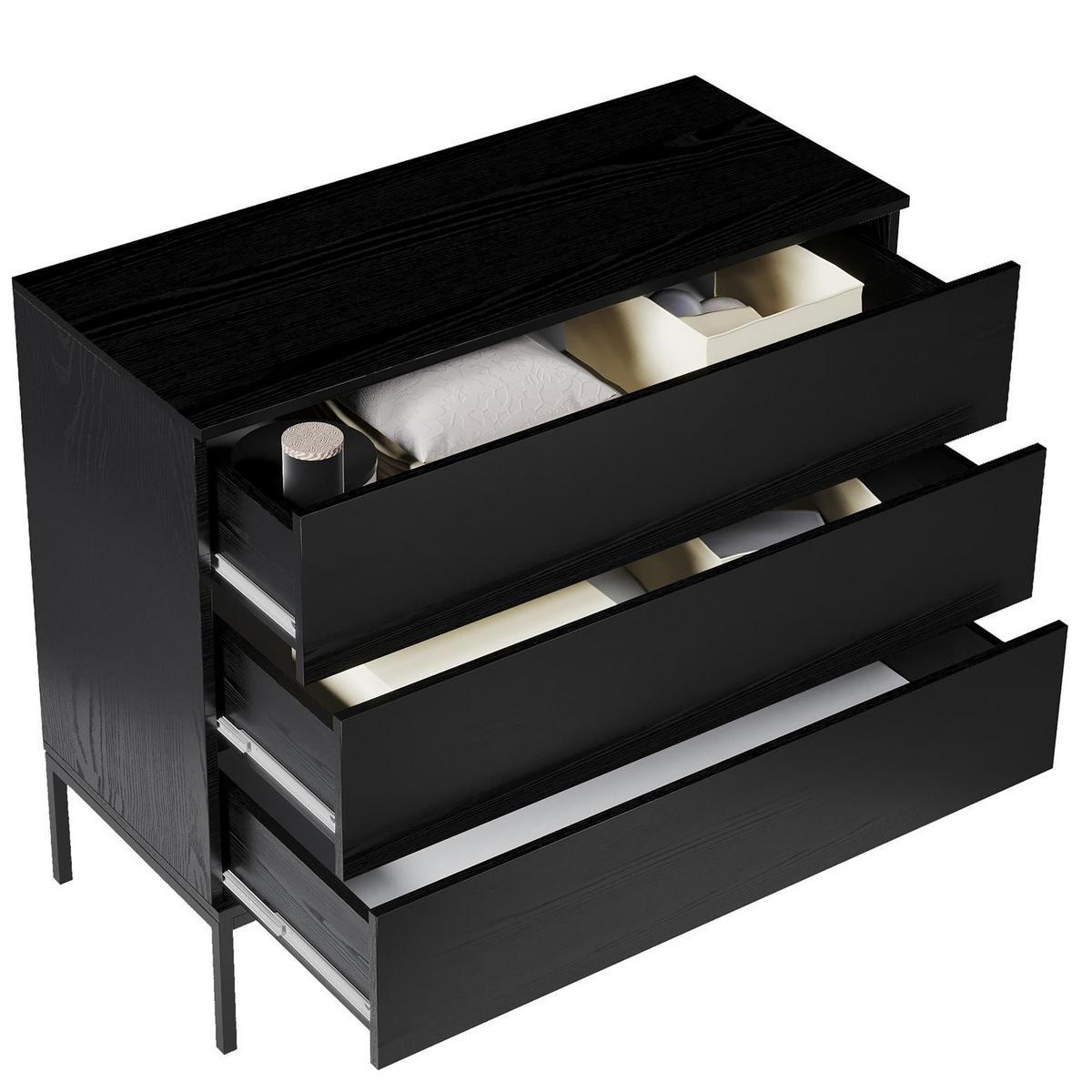 KOMMODE Induro Schwarz, Schubladenkommode mit Metal Beine - Schwarz, Holzwerkstoff/Metall (100/84/41cm) - Bettso